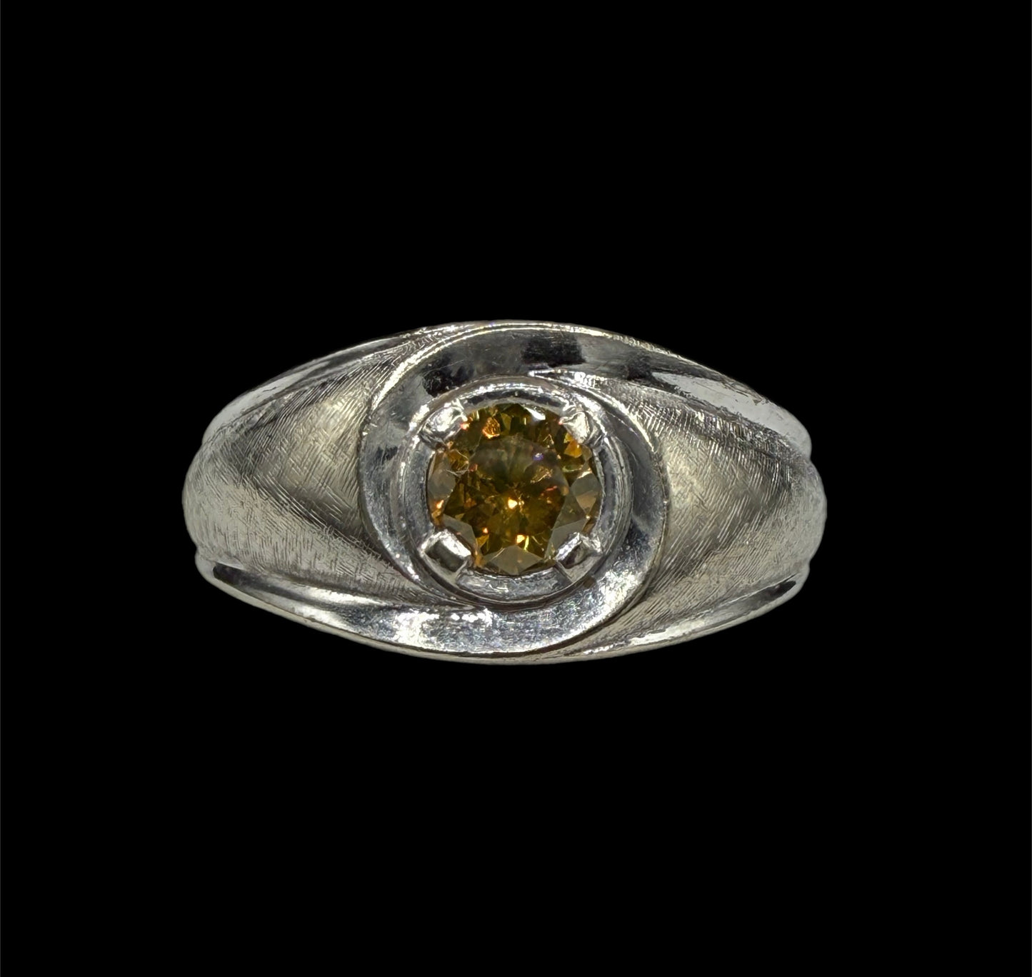 Vintage Natural Argyle Fancy Pinkish Yellow Diamond Ring | 0.50ct Untreated Diamond | 14k White Gold | Size 10.25