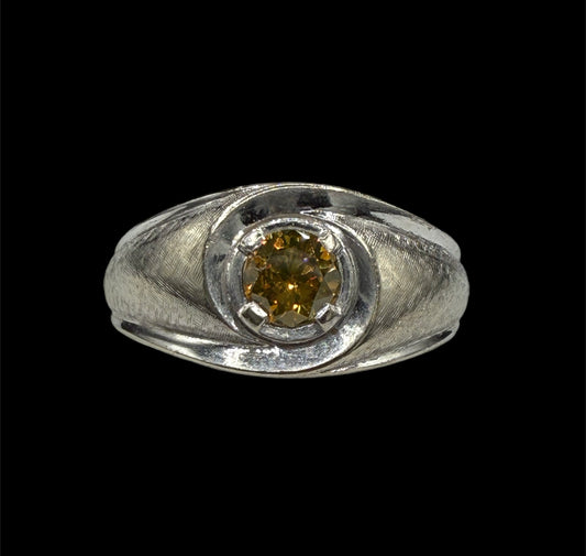 Vintage Natural Argyle Fancy Pinkish Yellow Diamond Ring | 0.50ct Untreated Diamond | 14k White Gold | Size 10.25