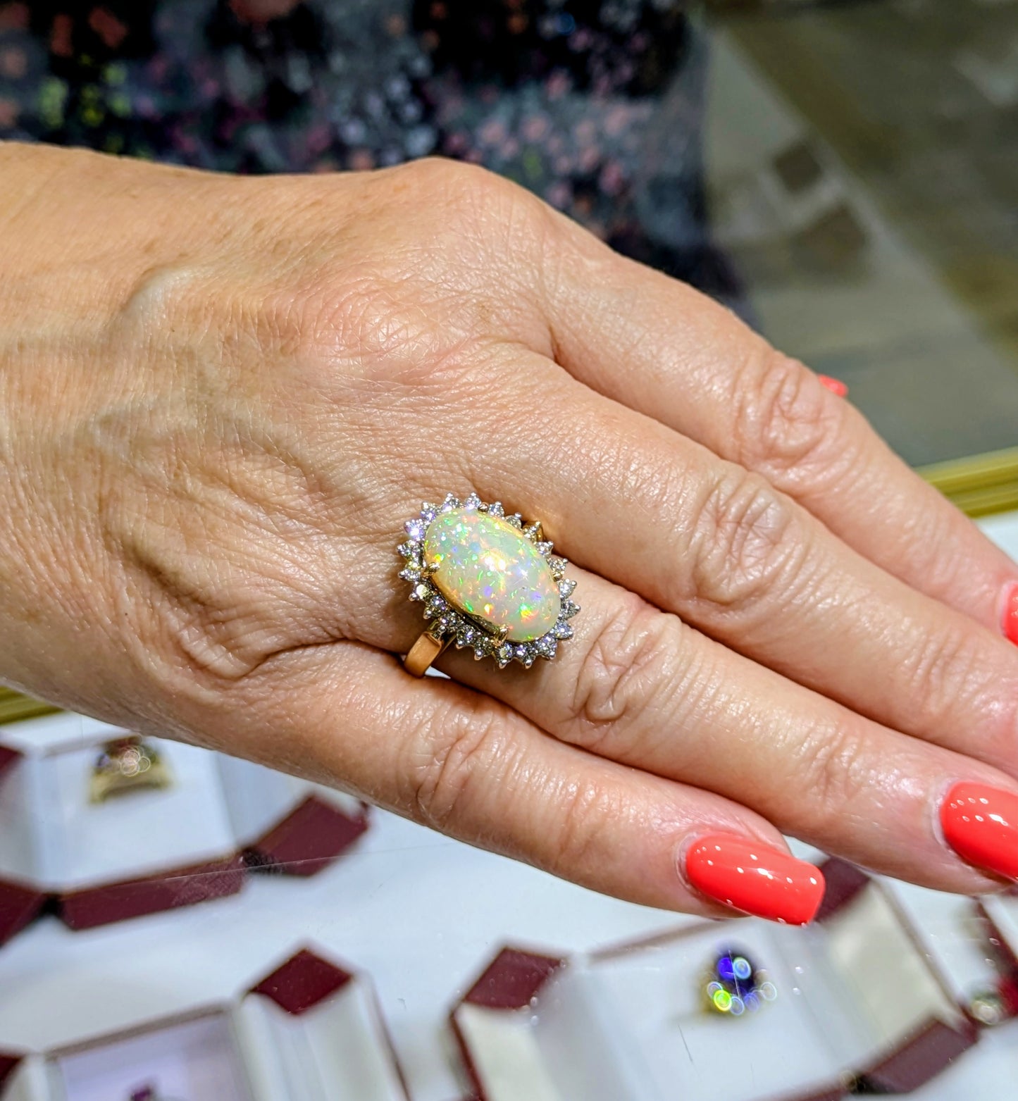Natural Ethiopian Opal & Diamond Halo 14k Yellow Gold Ring (Size 8.25)
