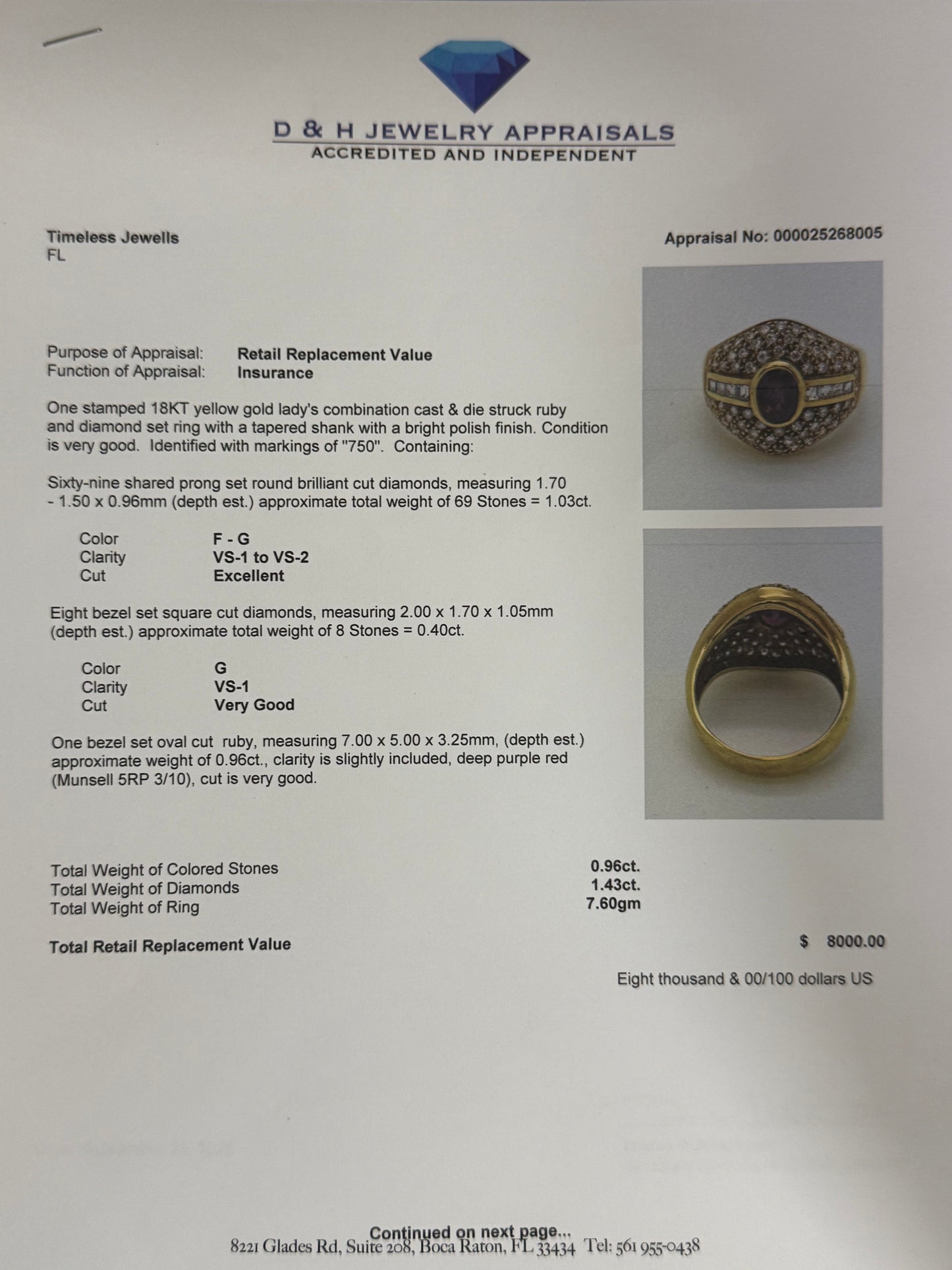 Natural Thai Ruby & Diamond 18k Yellow Gold Ring (Size 6.5)