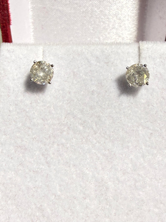 1 Carat Natural White Diamond 14k White Gold Stud Earrings