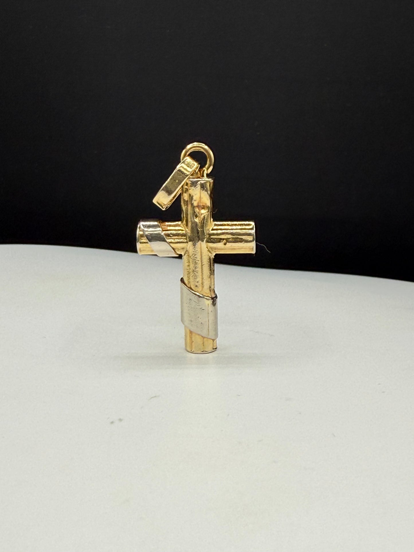 Vintage 14K Yellow & White Gold Italian Cross Pendant