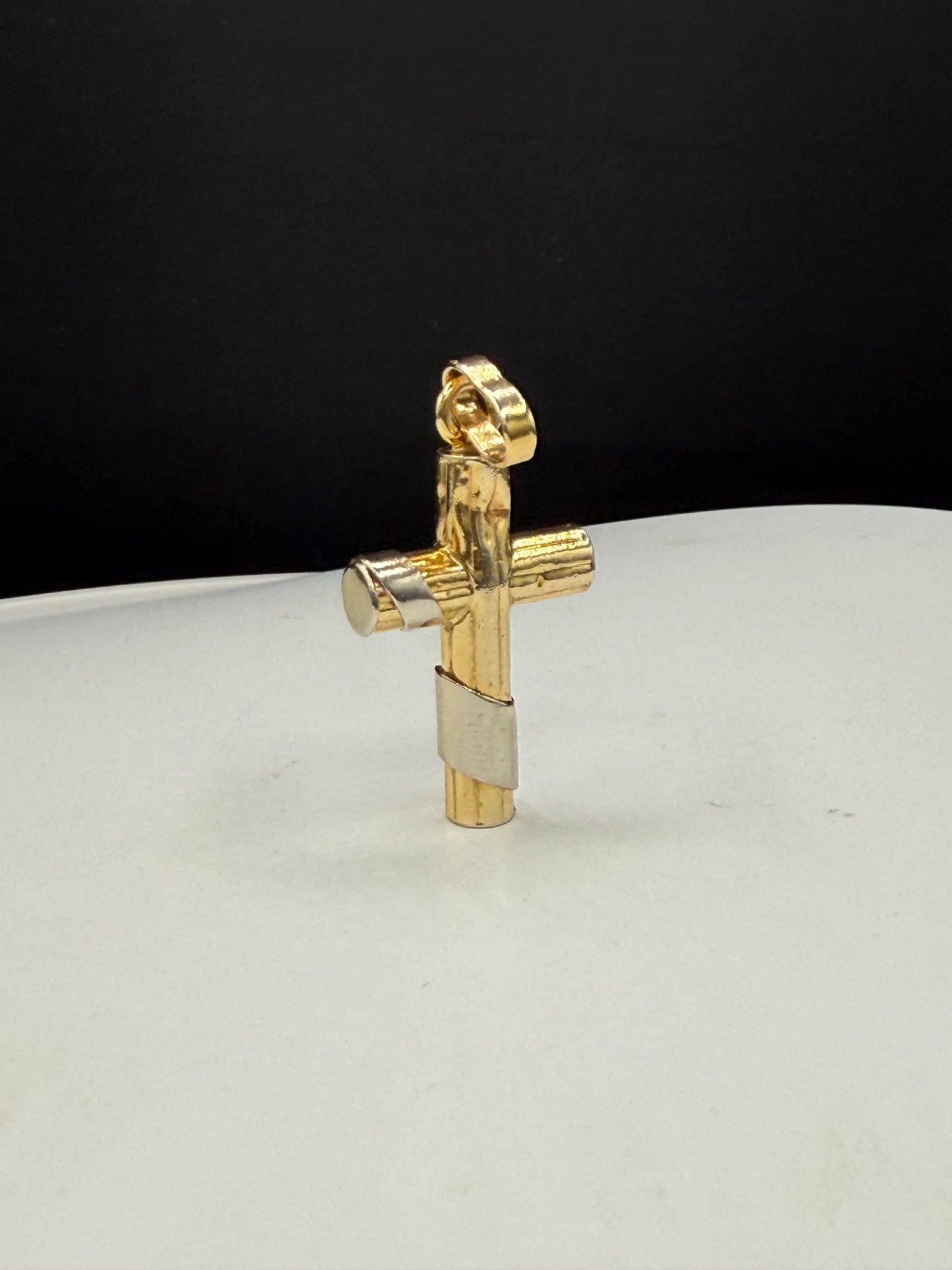 Vintage 14K Yellow & White Gold Italian Cross Pendant