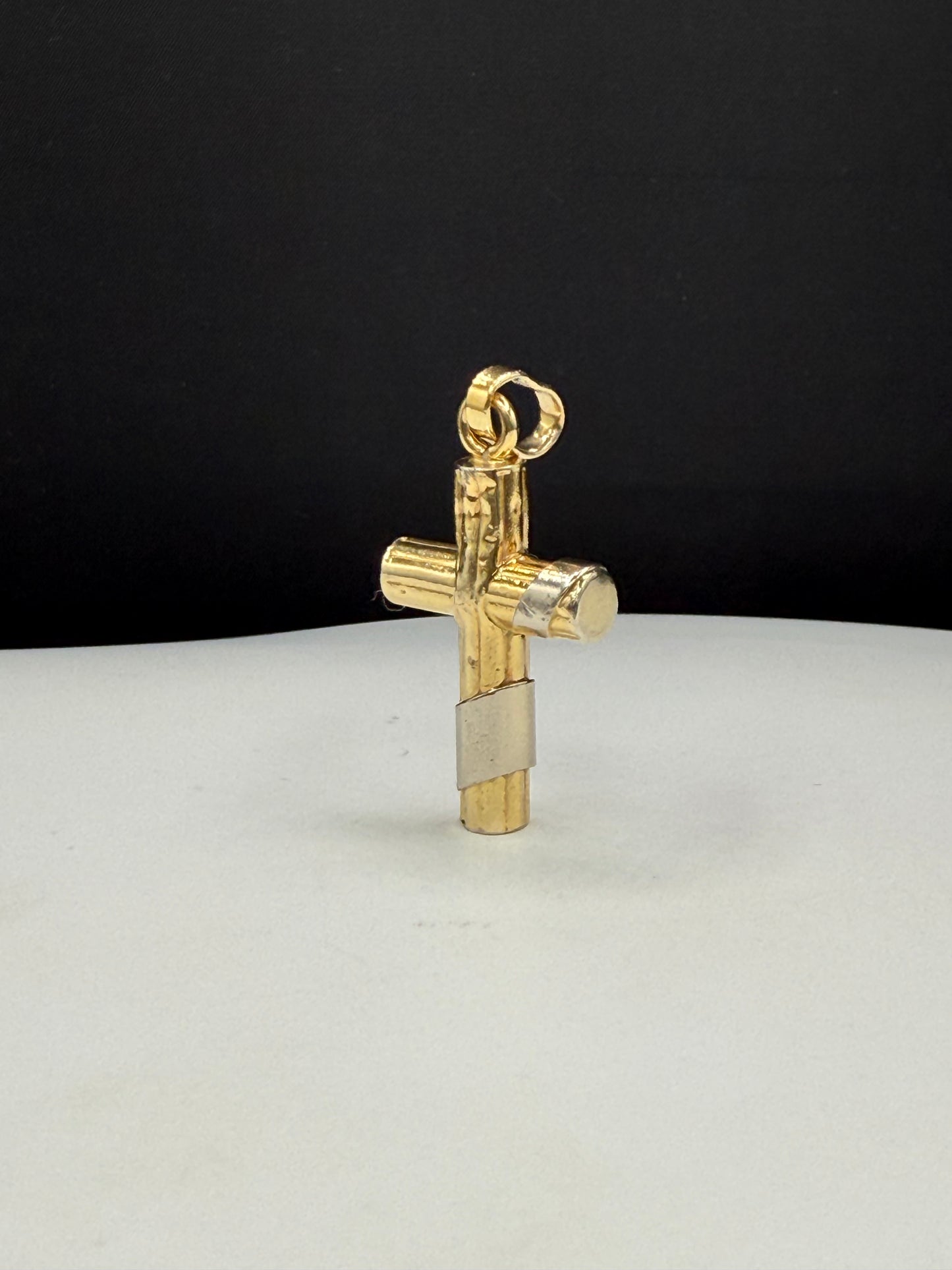 Vintage 14K Yellow & White Gold Italian Cross Pendant