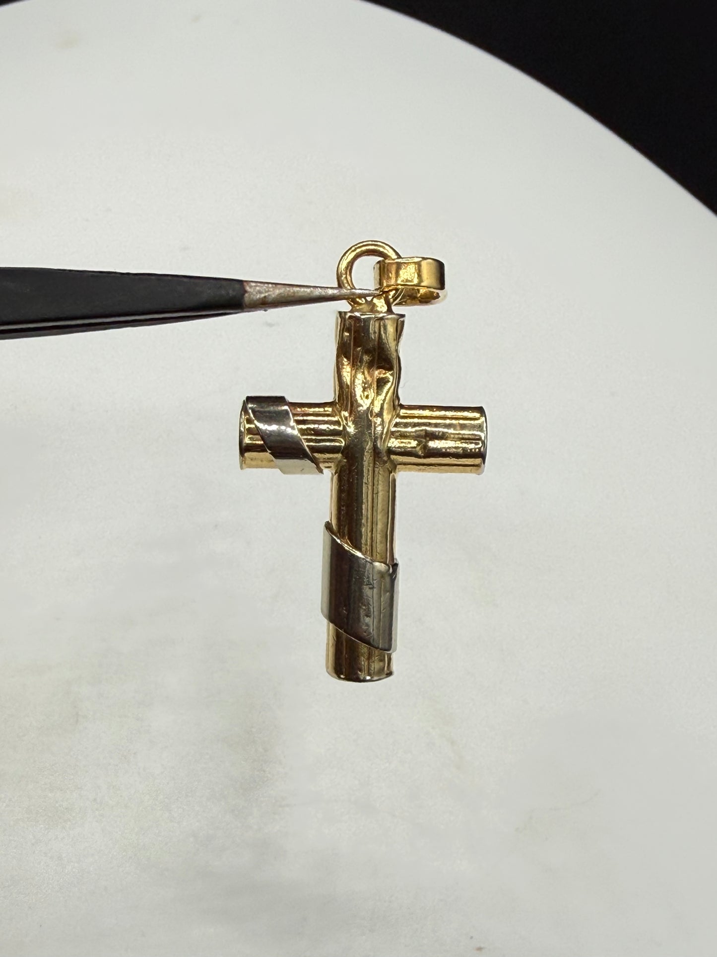 Vintage 14K Yellow & White Gold Italian Cross Pendant