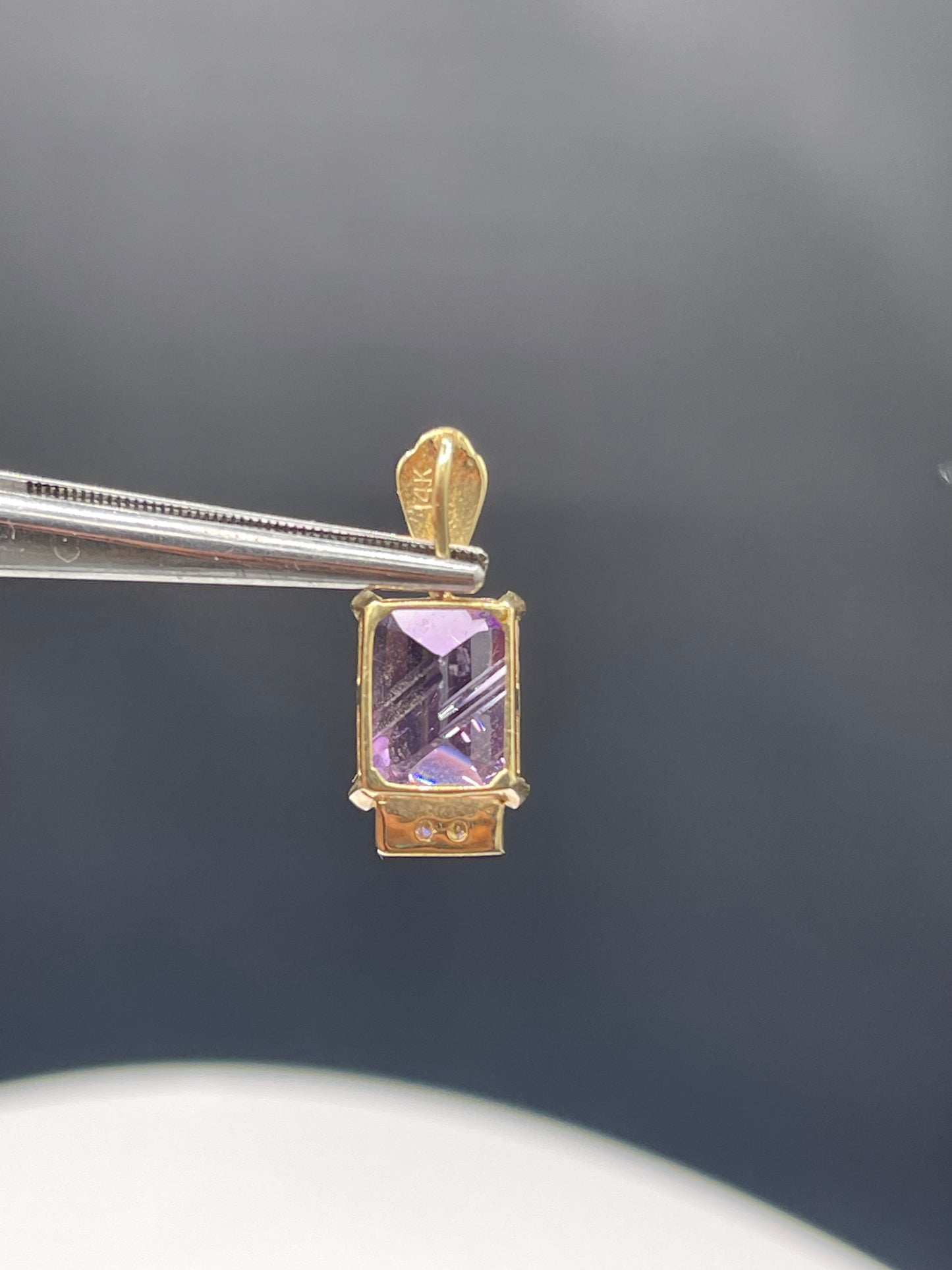 Elegant Laser Cut Natural Amethyst & Diamond 14k Yellow Gold Pendant - 3.20 Carats