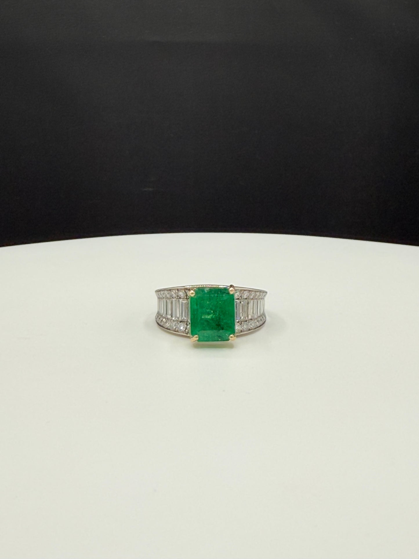 Luxurious Natural Zambian Emerald & Diamond 18K Yellow + White Gold Ring (Size 7.5)