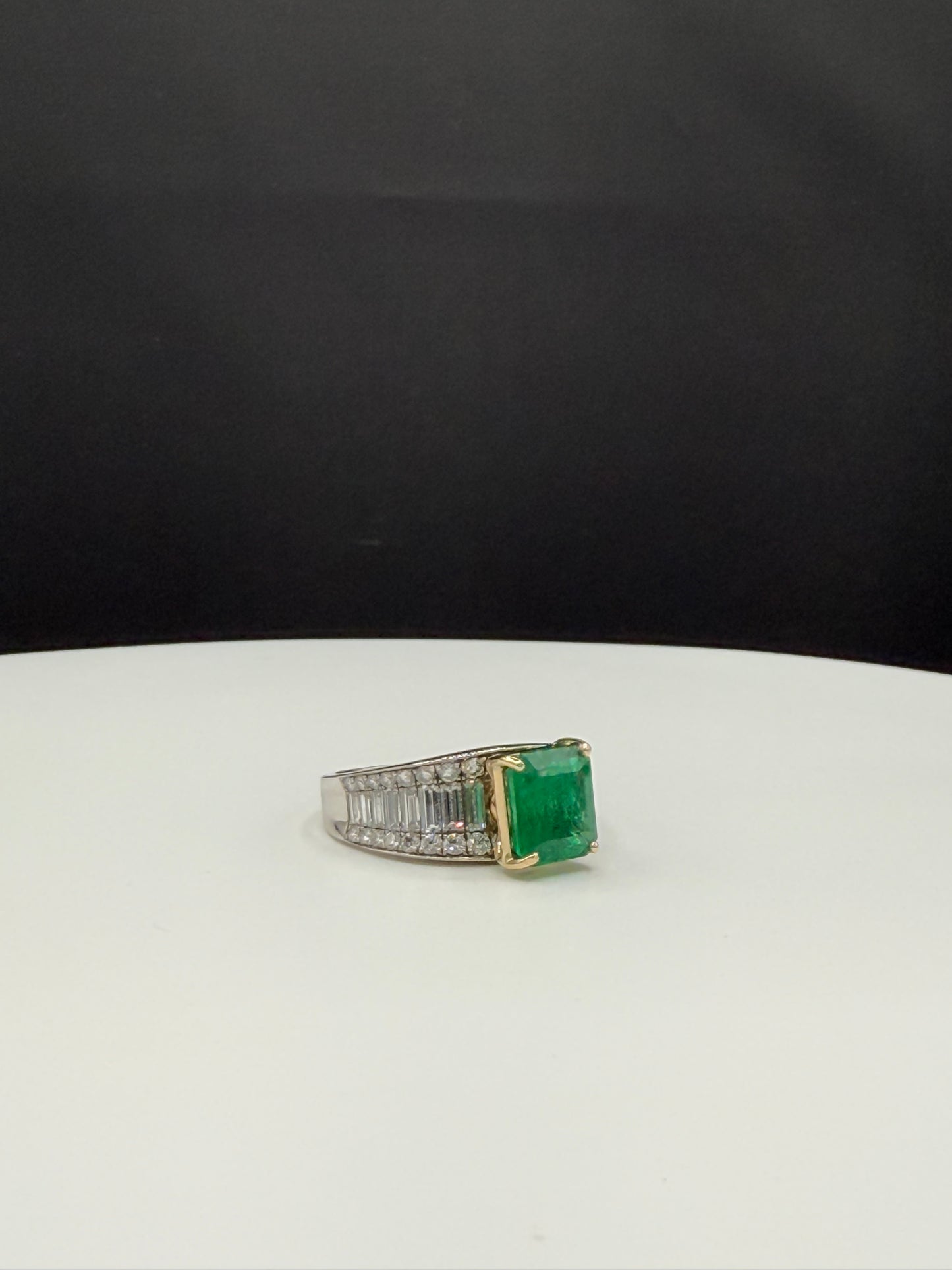 Luxurious Natural Zambian Emerald & Diamond 18K Yellow + White Gold Ring (Size 7.5)