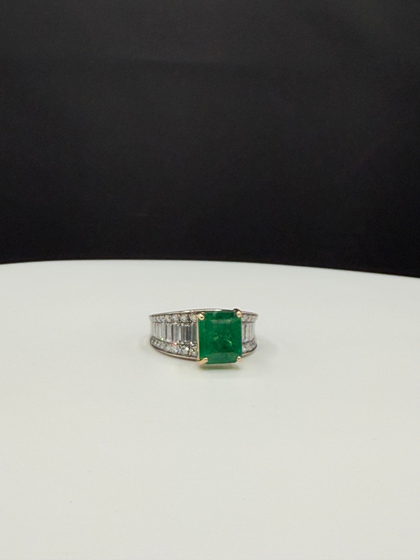 Luxurious Natural Zambian Emerald & Diamond 18K Yellow + White Gold Ring (Size 7.5)