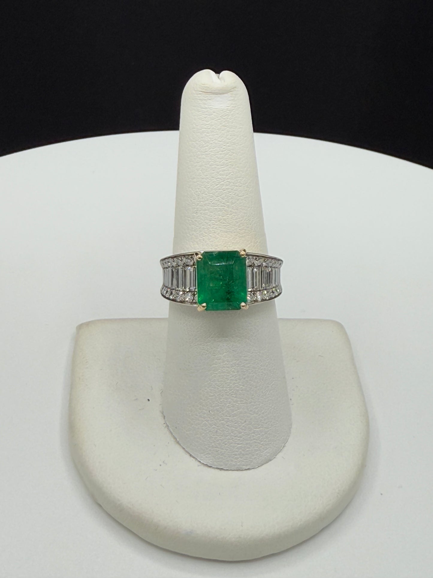 Luxurious Natural Zambian Emerald & Diamond 18K Yellow + White Gold Ring (Size 7.5)