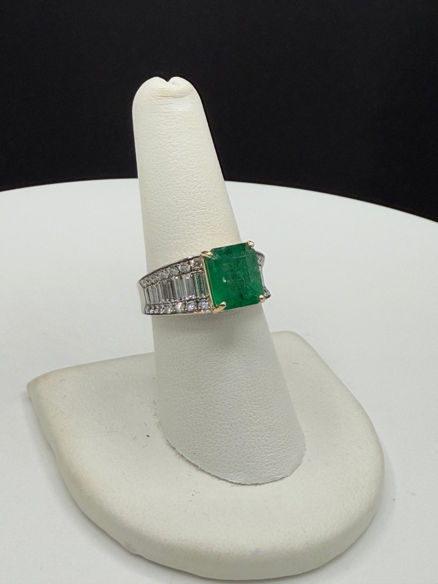 Luxurious Natural Zambian Emerald & Diamond 18K Yellow + White Gold Ring (Size 7.5)