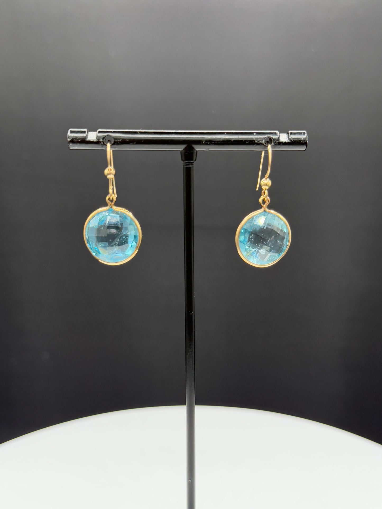 Natural Blue Topaz 14k Yellow Gold Pendant & Earring Jewelry Set