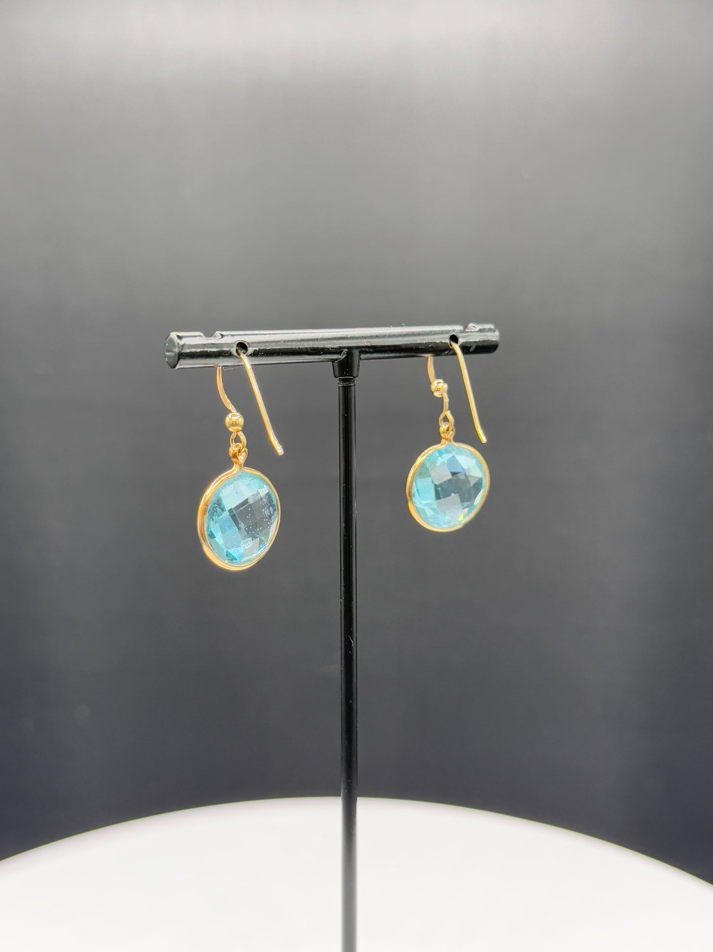 Natural Blue Topaz 14k Yellow Gold Pendant & Earring Jewelry Set