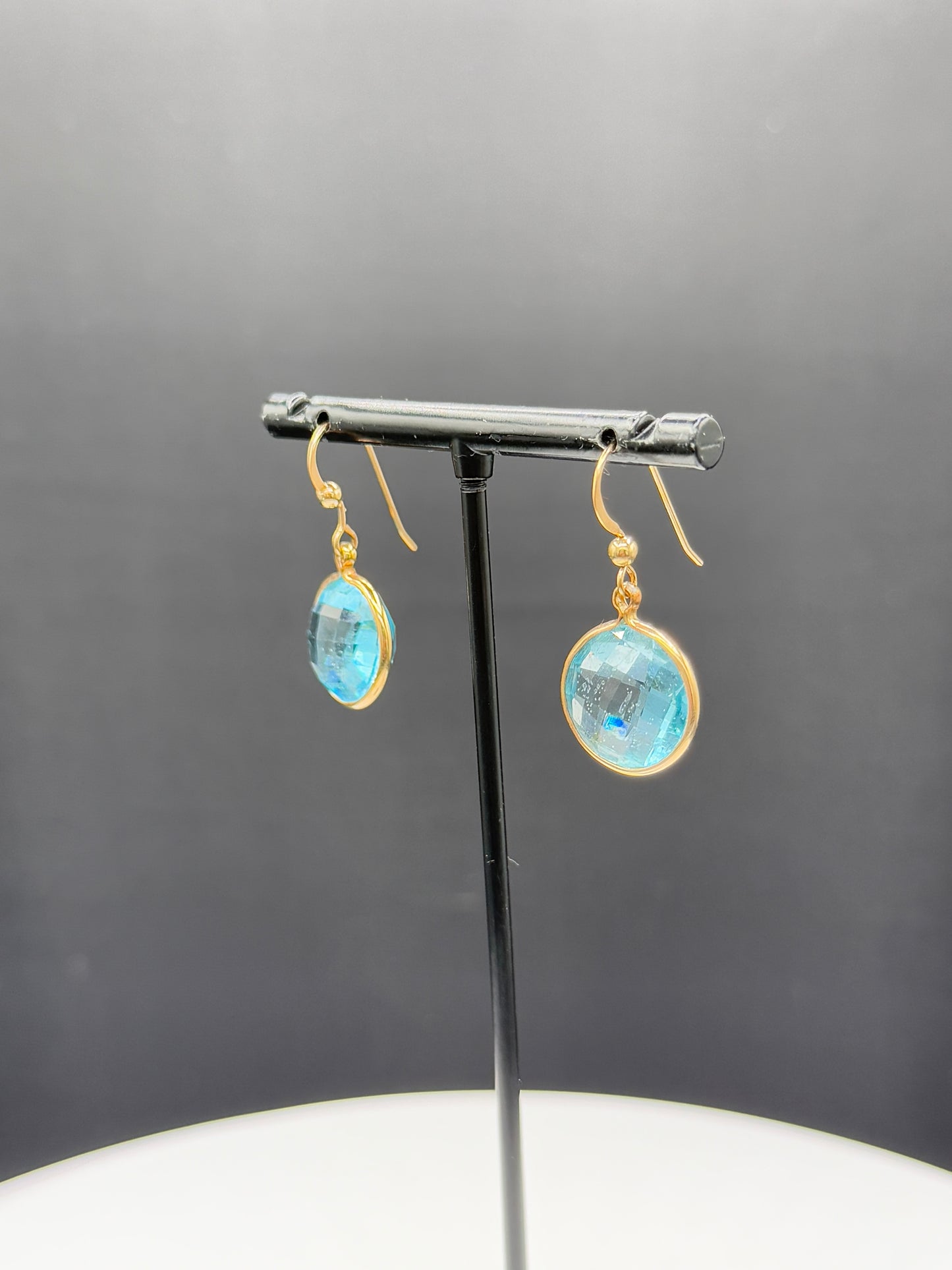 Natural Blue Topaz 14k Yellow Gold Pendant & Earring Jewelry Set