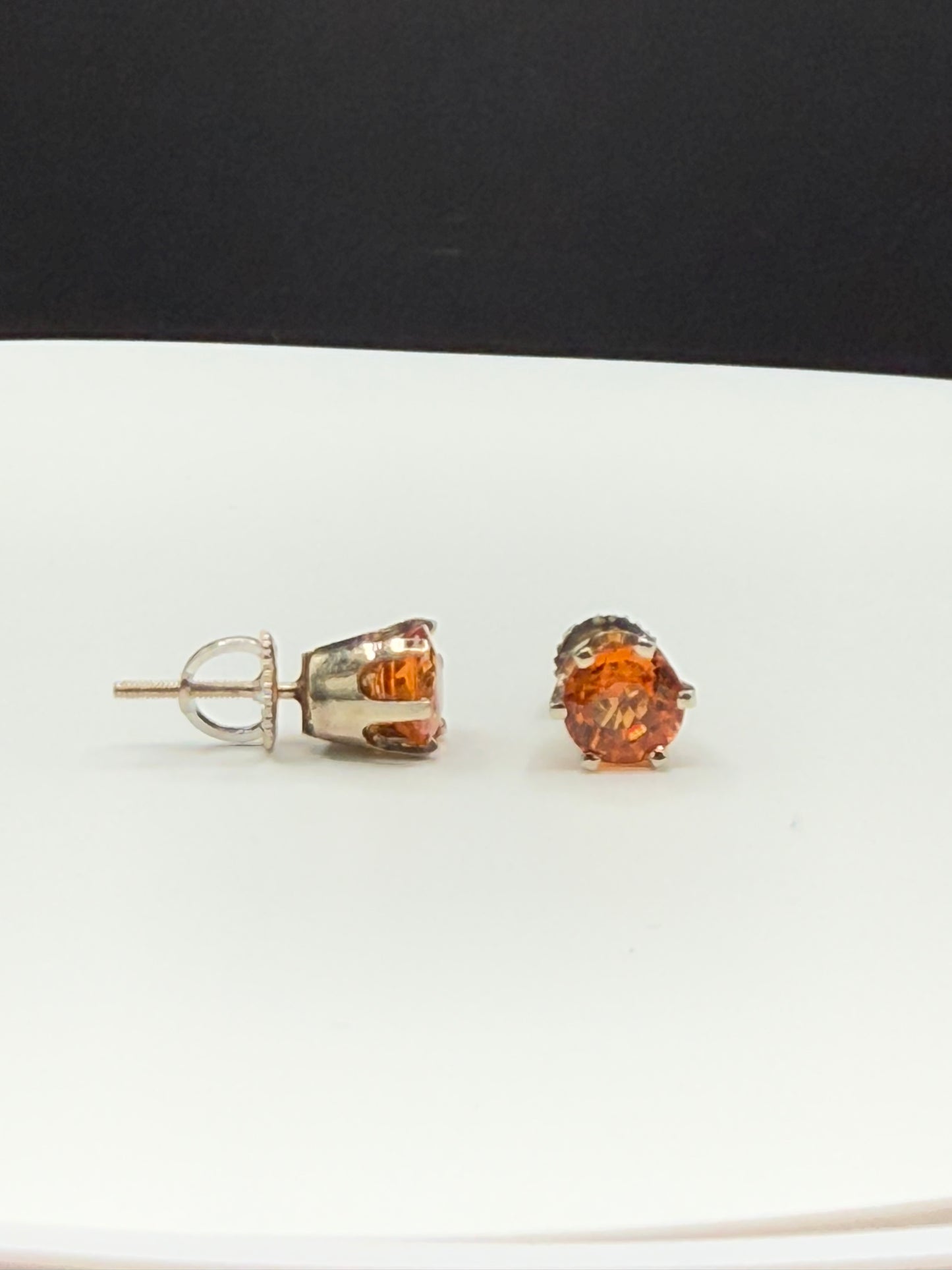 2.24 Carat Natural Orange Spessartite Garnet 14k White Gold Handmade Screw Back Earrings