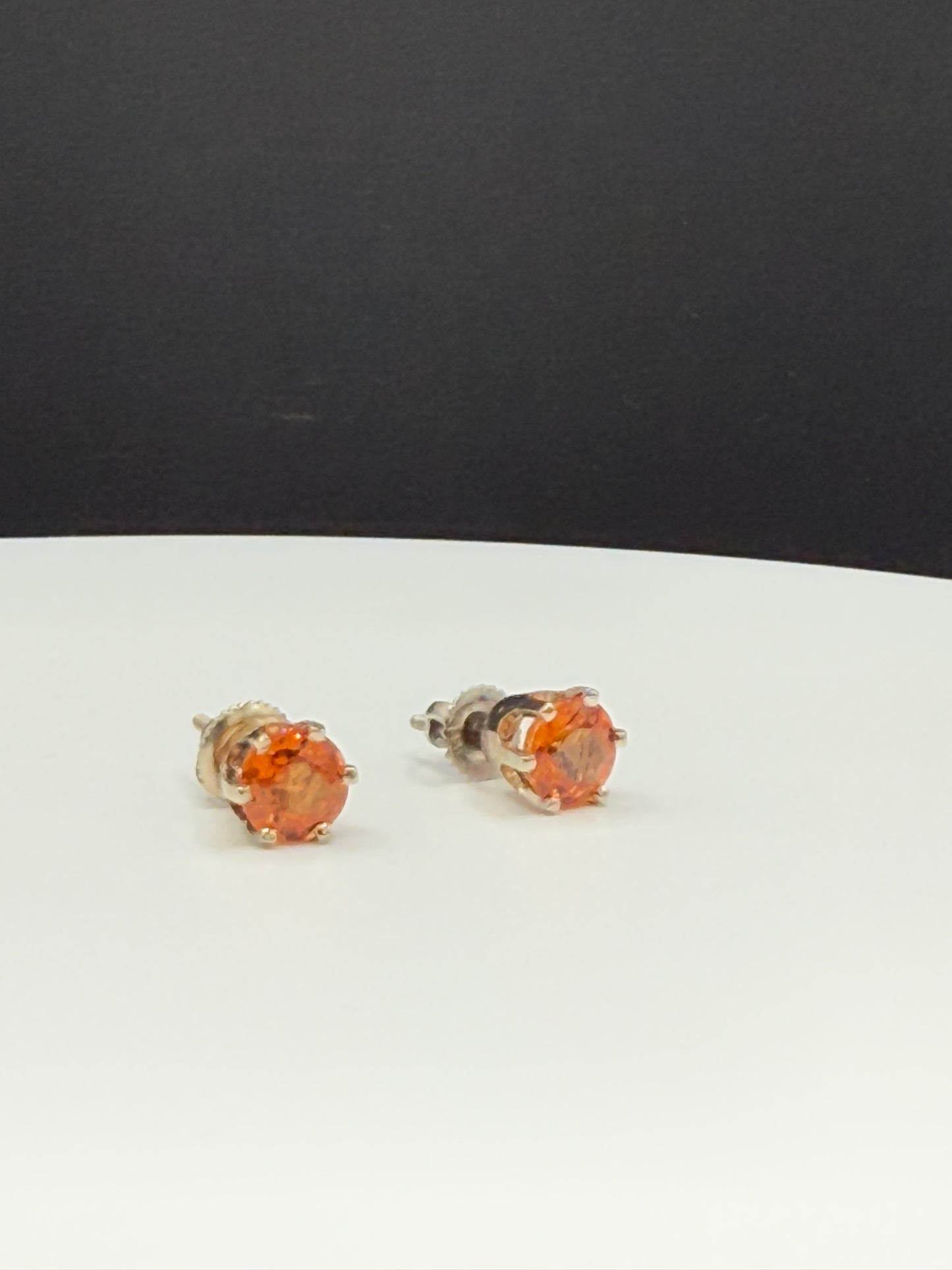 2.24 Carat Natural Orange Spessartite Garnet 14k White Gold Handmade Screw Back Earrings