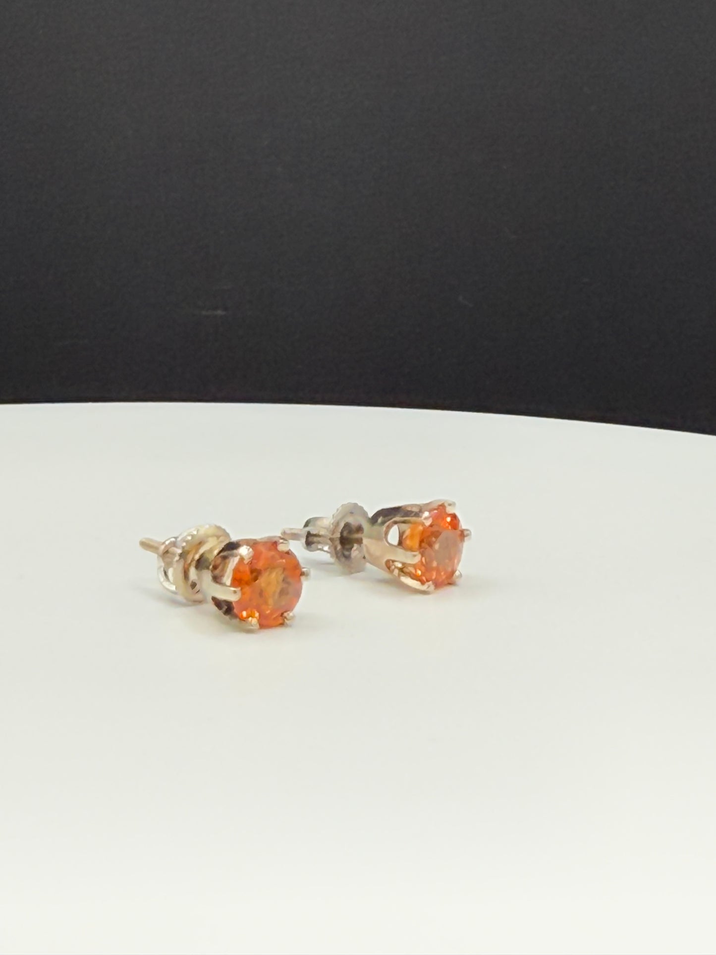 2.24 Carat Natural Orange Spessartite Garnet 14k White Gold Handmade Screw Back Earrings