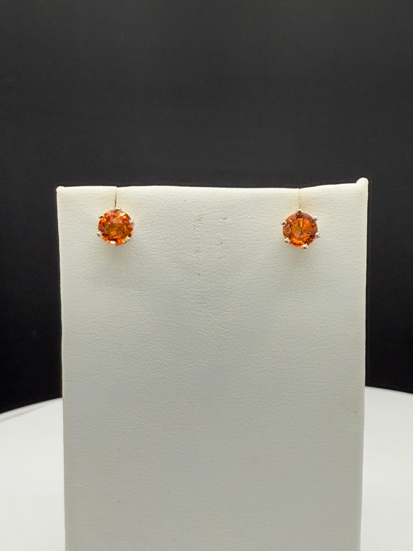 2.24 Carat Natural Orange Spessartite Garnet 14k White Gold Handmade Screw Back Earrings