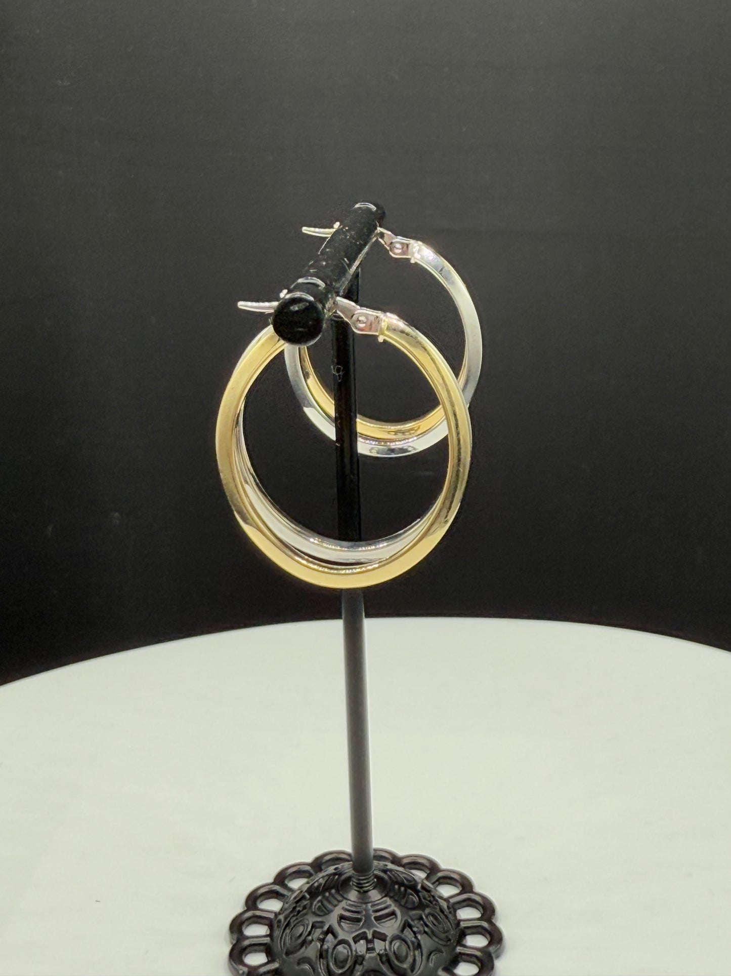 Solid 14k Yellow & White Gold Double Hoop Earrings | Italian Designer Reino O. Saastamoinen