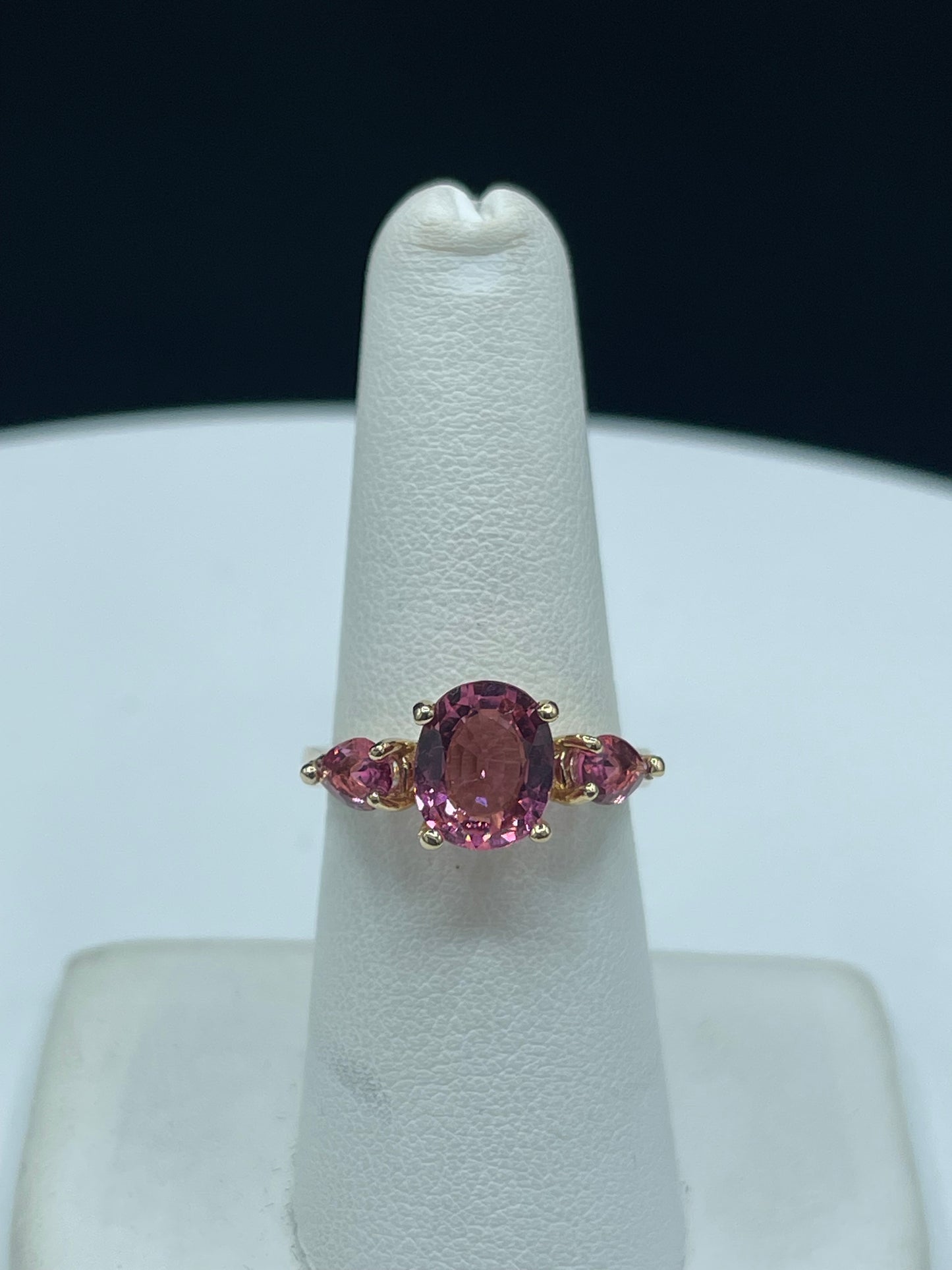 Elegant Natural Rubellite Pink Tourmaline 14k Yellow Gold Ring | 3 Carats Total | Size 6.5