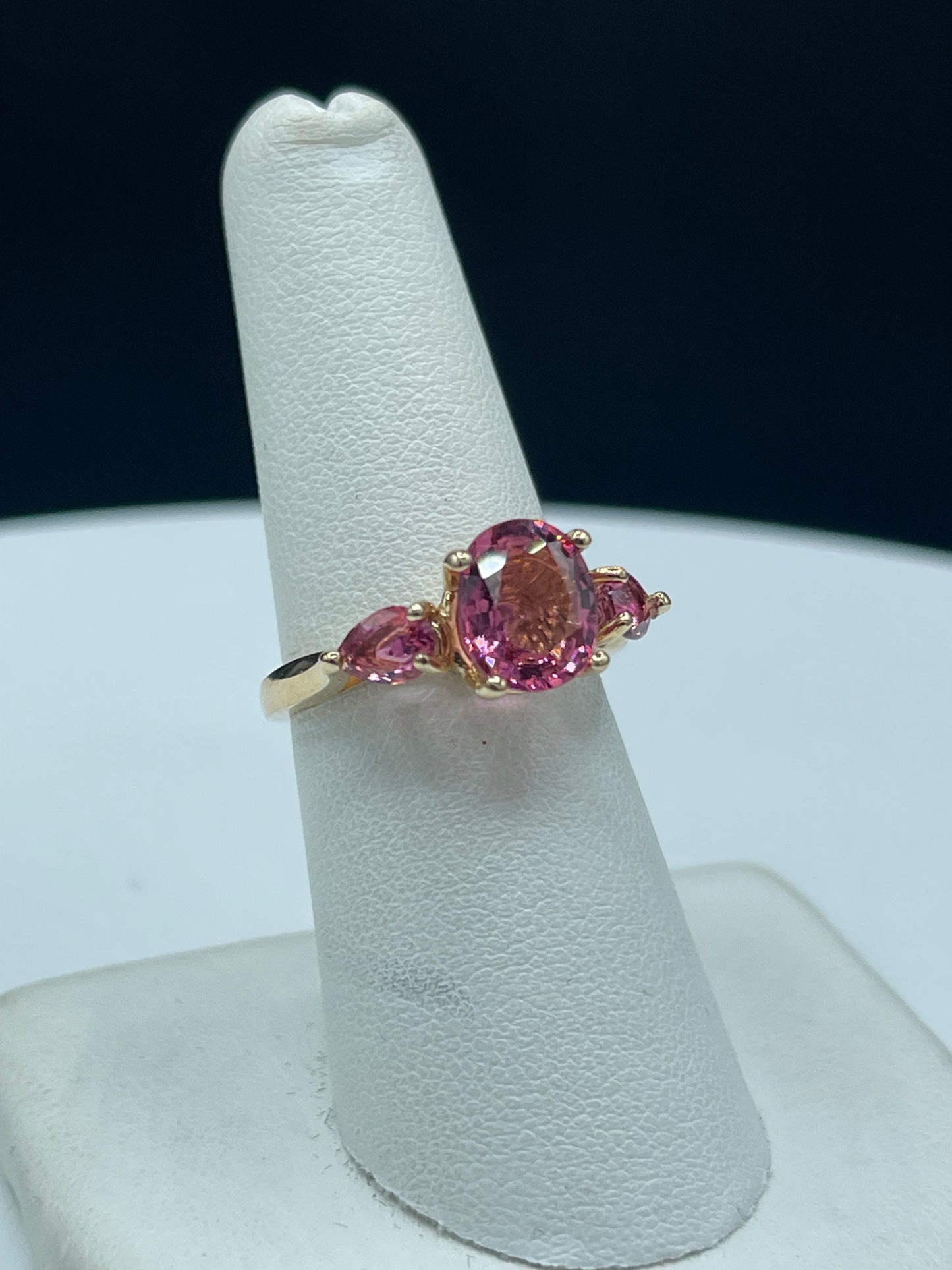 Elegant Natural Rubellite Pink Tourmaline 14k Yellow Gold Ring | 3 Carats Total | Size 6.5