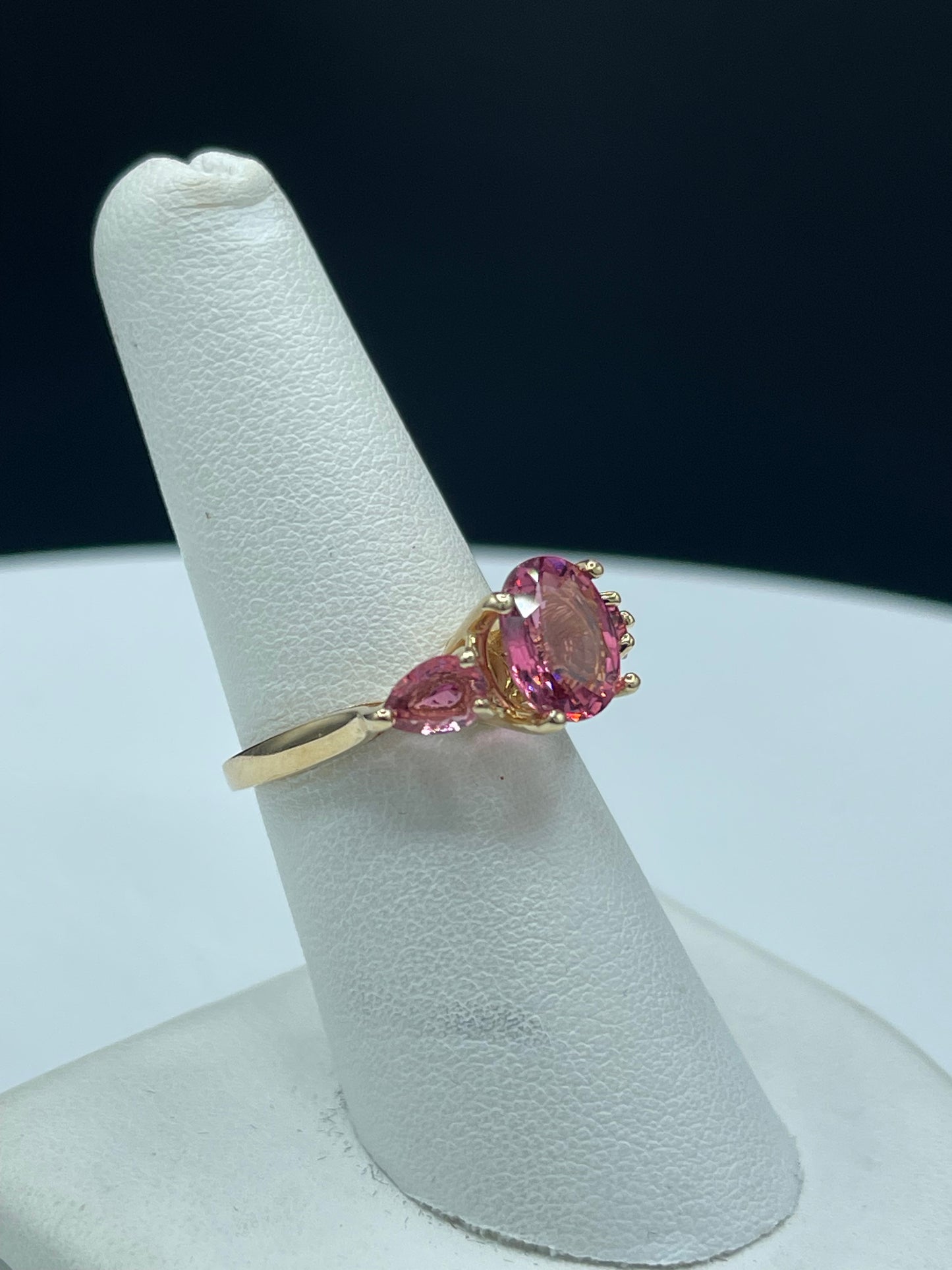 Elegant Natural Rubellite Pink Tourmaline 14k Yellow Gold Ring | 3 Carats Total | Size 6.5