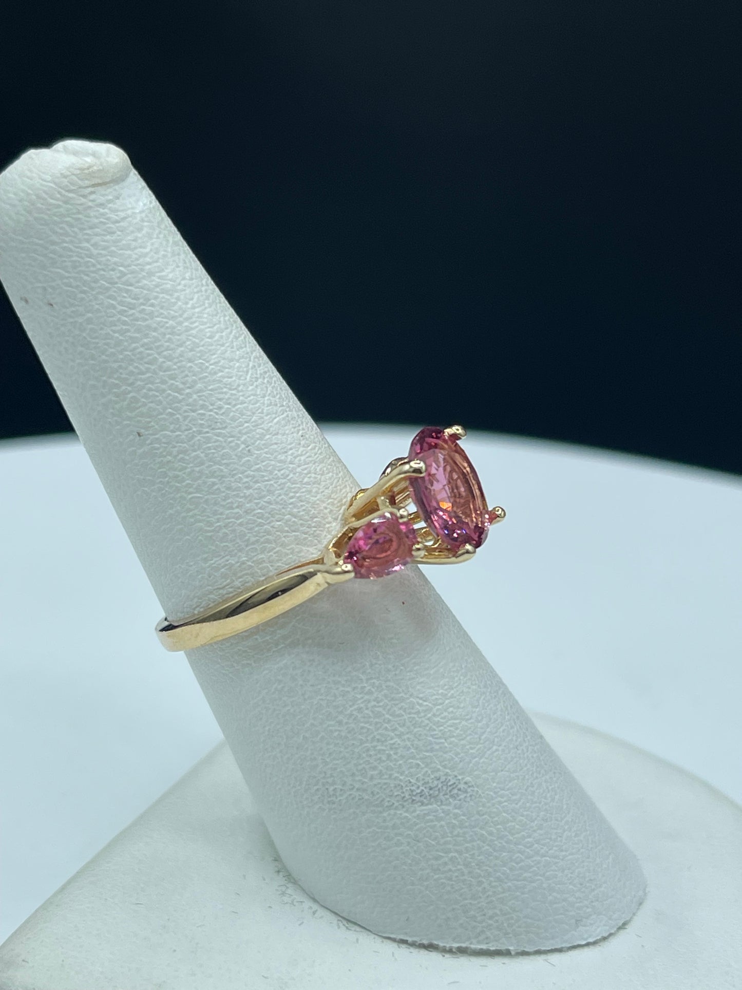 Elegant Natural Rubellite Pink Tourmaline 14k Yellow Gold Ring | 3 Carats Total | Size 6.5