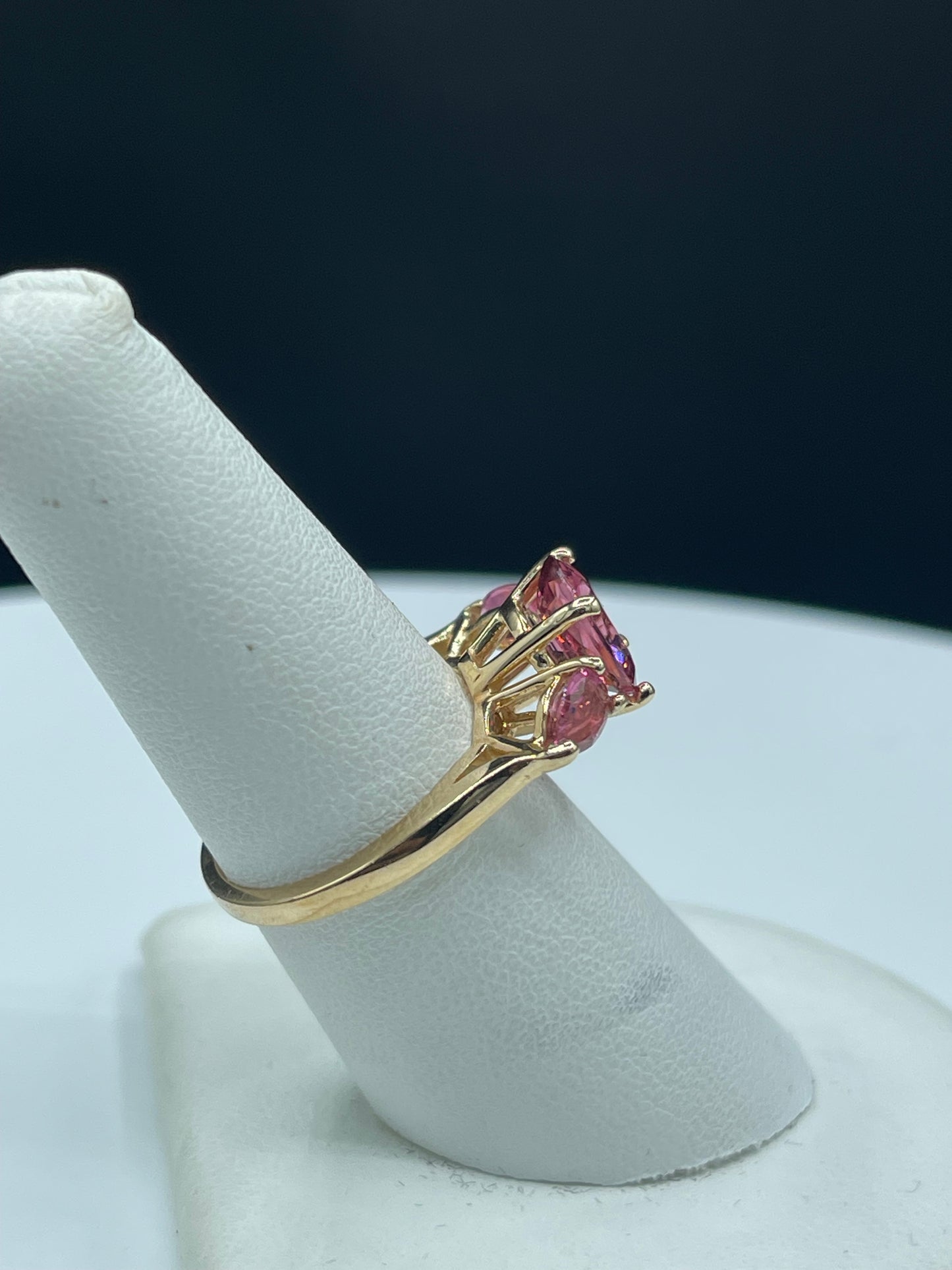 Elegant Natural Rubellite Pink Tourmaline 14k Yellow Gold Ring | 3 Carats Total | Size 6.5