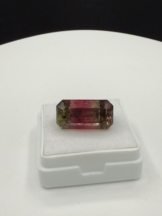 12.86 Carat Natural Watermelon Bi-Color Tourmaline Emerald Cut Gemstone (16.6 x 8.6 x 9.9 MM)