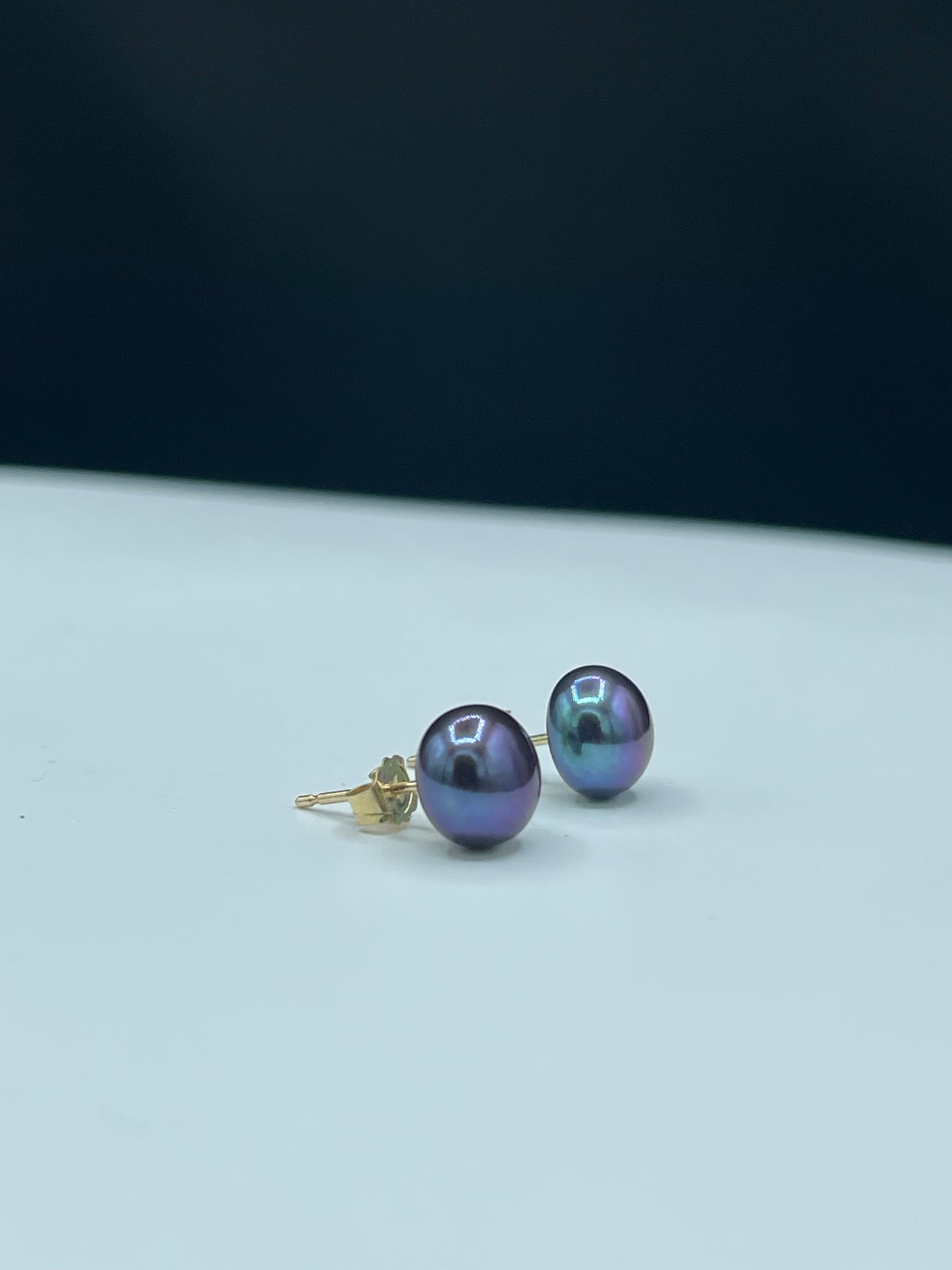 Natural Black Freshwater Pearl 14k Yellow Gold Stud Earrings | 7 MM Cultured Pearls | Handmade Quality | Solid 14k Gold Posts & Backings