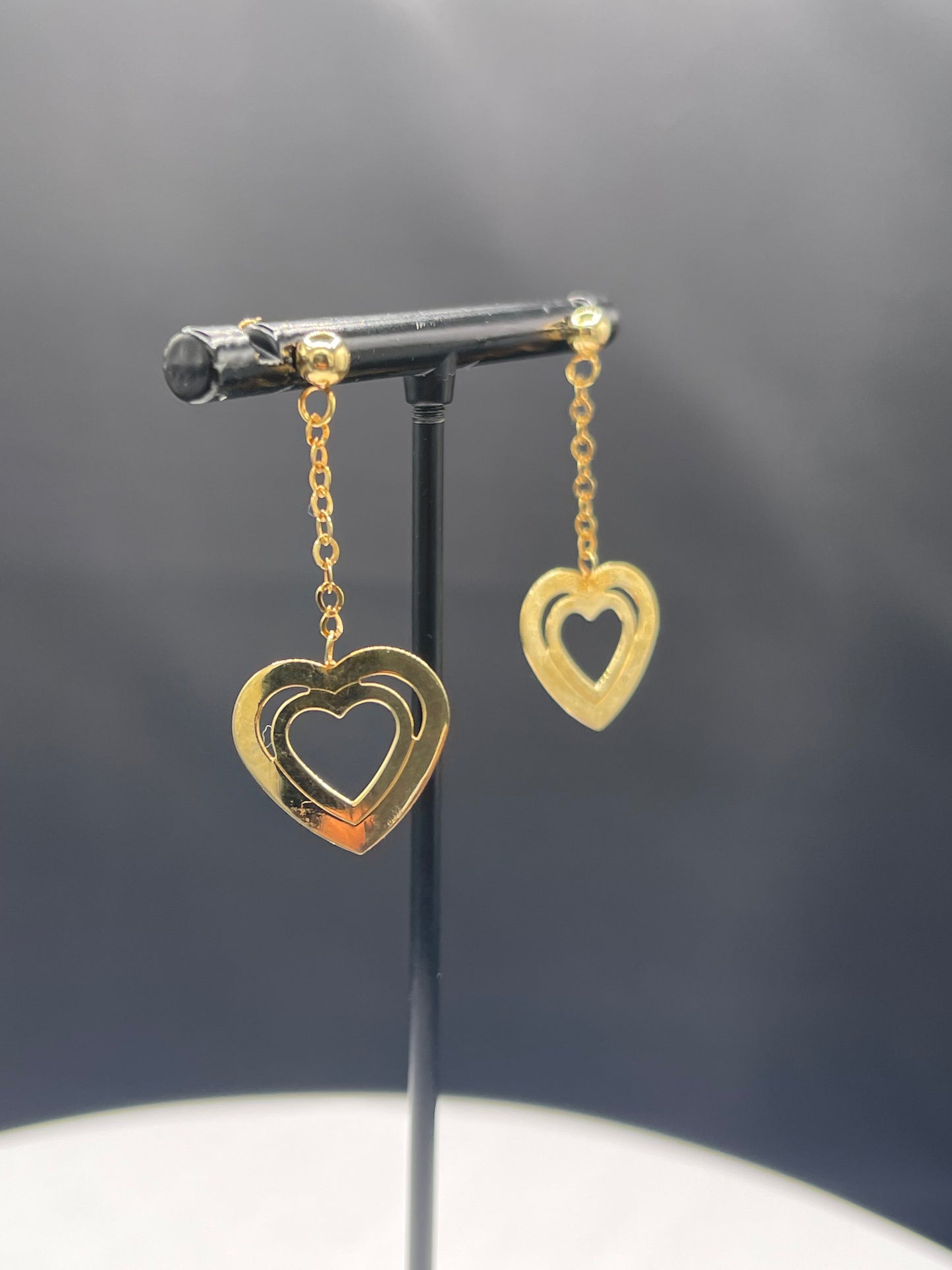 Handmade Solid 14k Yellow Gold Heart Dangle Earrings - 1.44 Inches - Stamped 14k