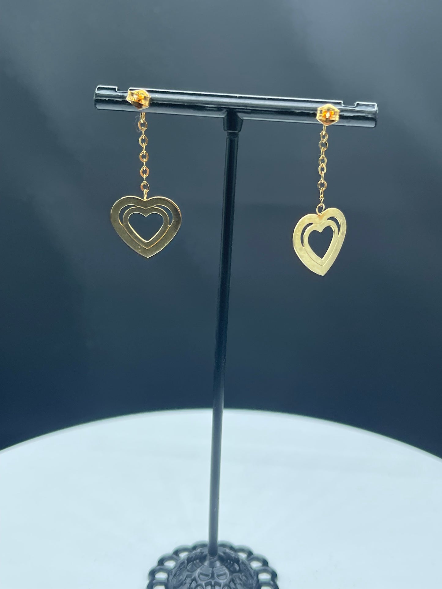 Handmade Solid 14k Yellow Gold Heart Dangle Earrings - 1.44 Inches - Stamped 14k