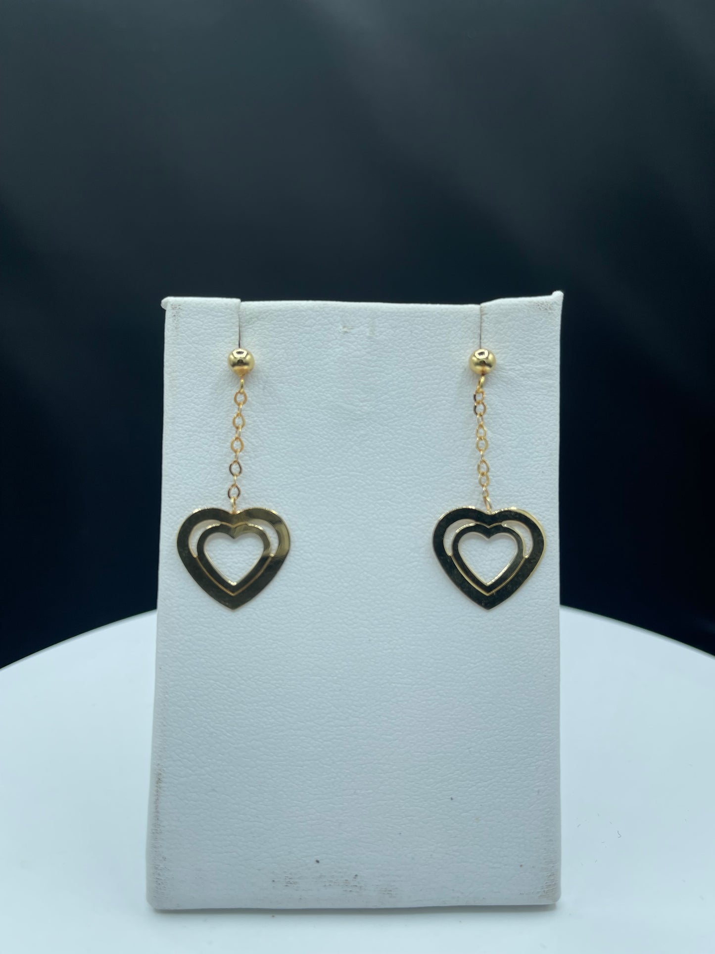 Handmade Solid 14k Yellow Gold Heart Dangle Earrings - 1.44 Inches - Stamped 14k