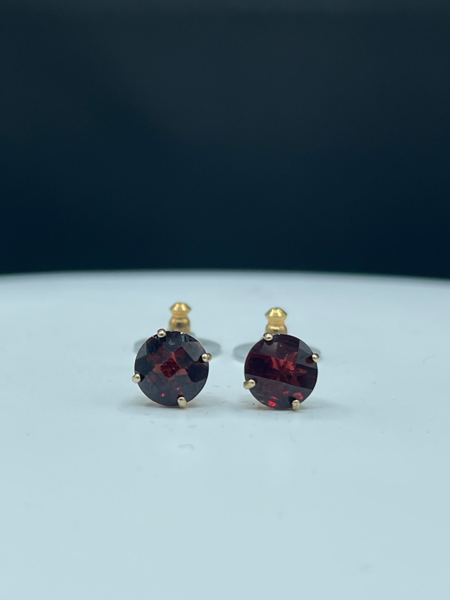 4.25 Carat Natural Garnet Checkerboard Cut 14k Yellow Gold Stud Earrings - 8 MM