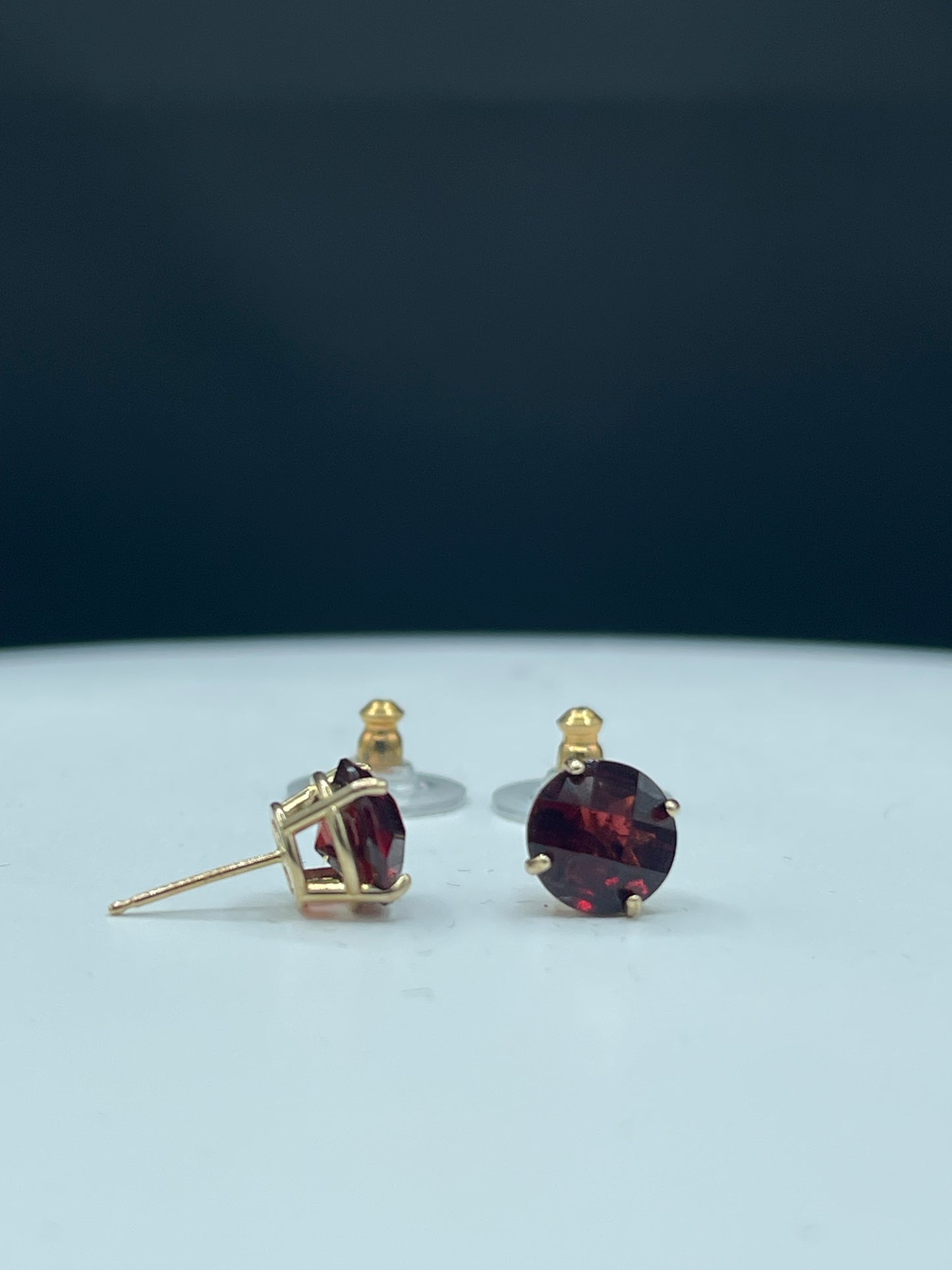 4.25 Carat Natural Garnet Checkerboard Cut 14k Yellow Gold Stud Earrings - 8 MM