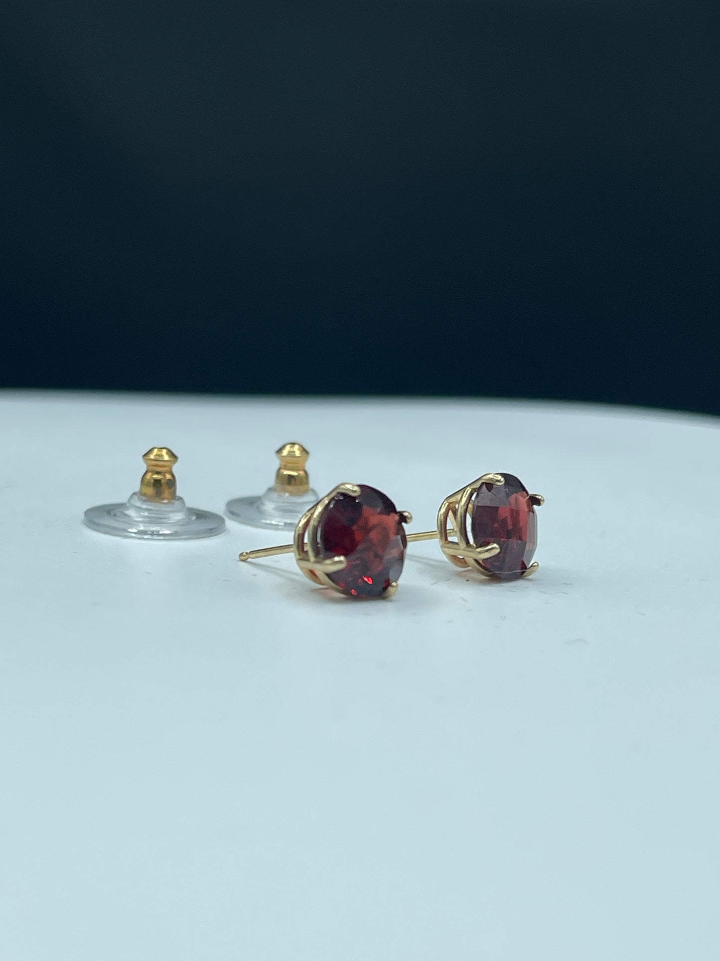 4.25 Carat Natural Garnet Checkerboard Cut 14k Yellow Gold Stud Earrings - 8 MM