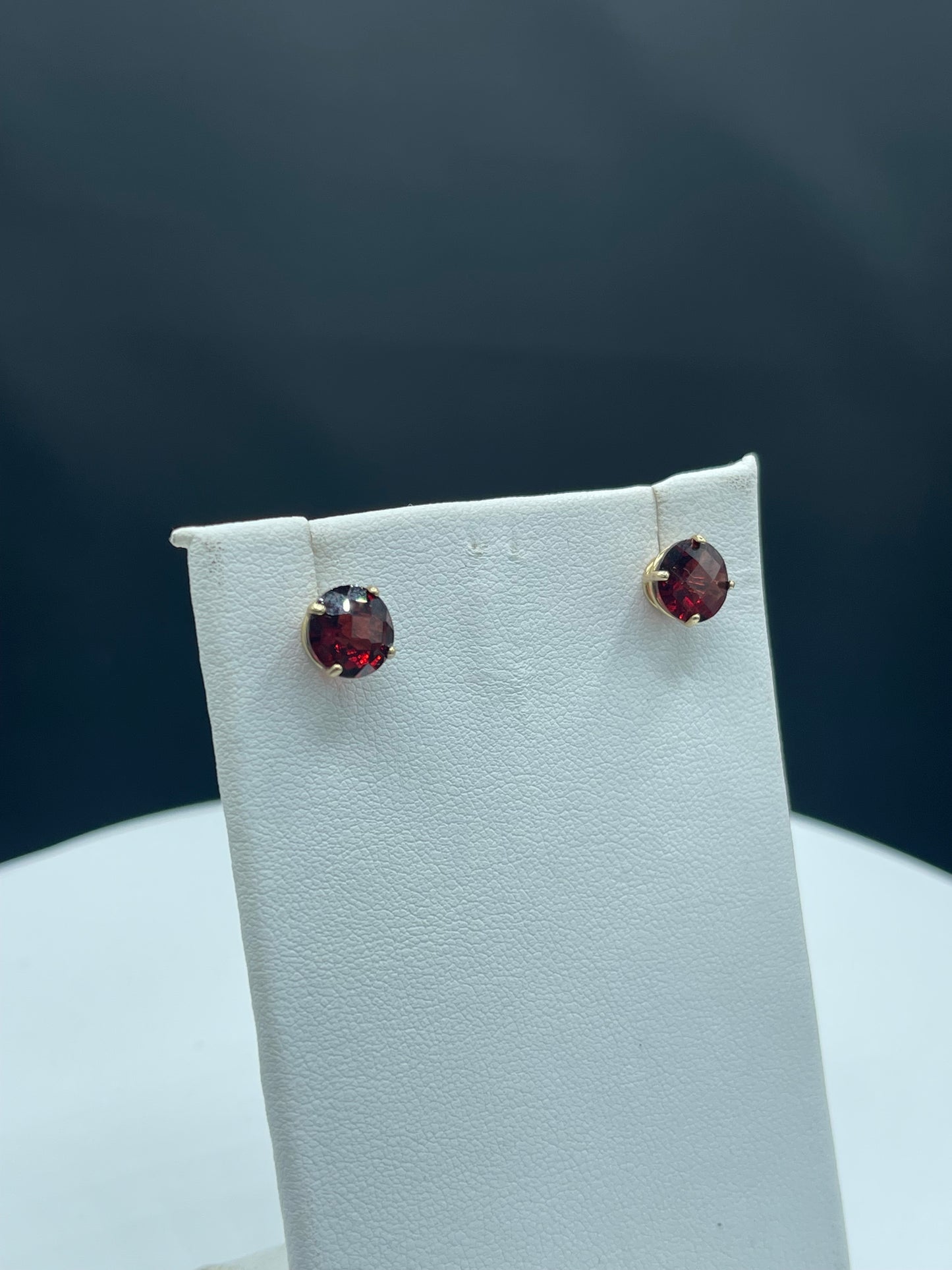 4.25 Carat Natural Garnet Checkerboard Cut 14k Yellow Gold Stud Earrings - 8 MM