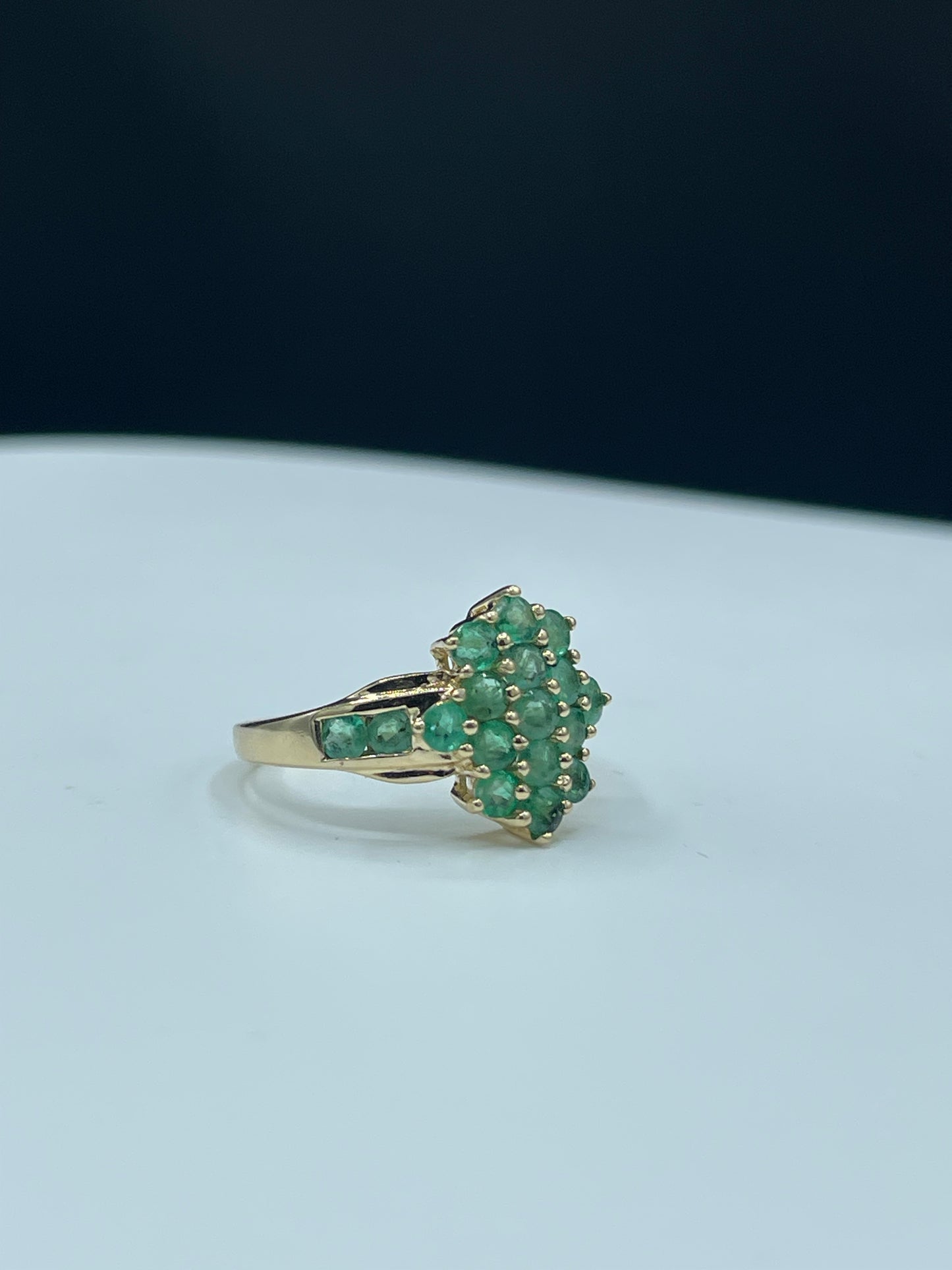 Natural Emerald Cluster 14k Yellow Gold Ring (Size 6.25)