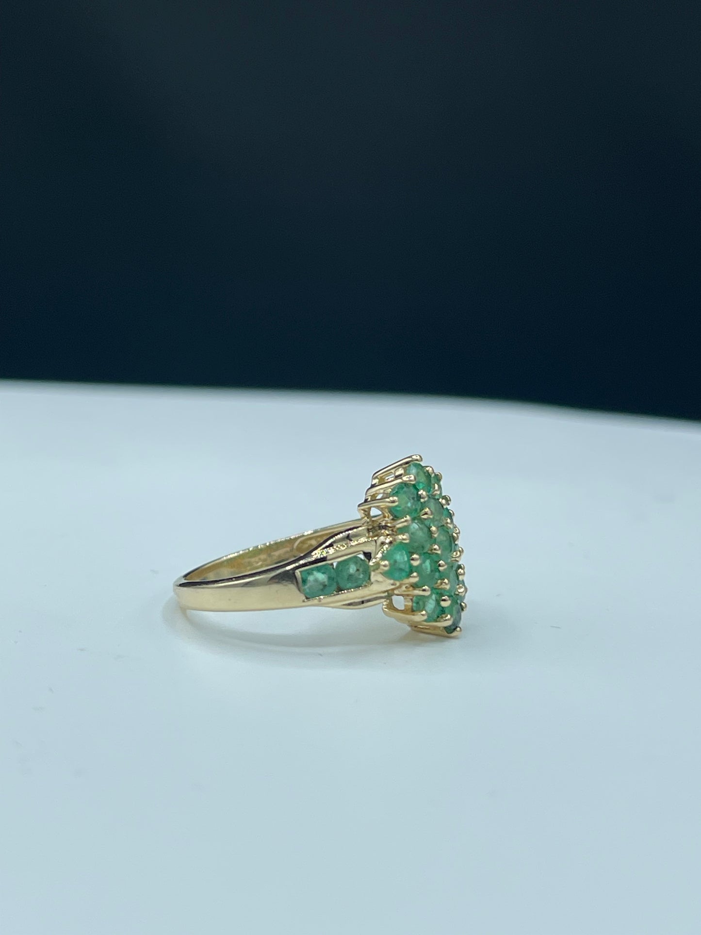 Natural Emerald Cluster 14k Yellow Gold Ring (Size 6.25)