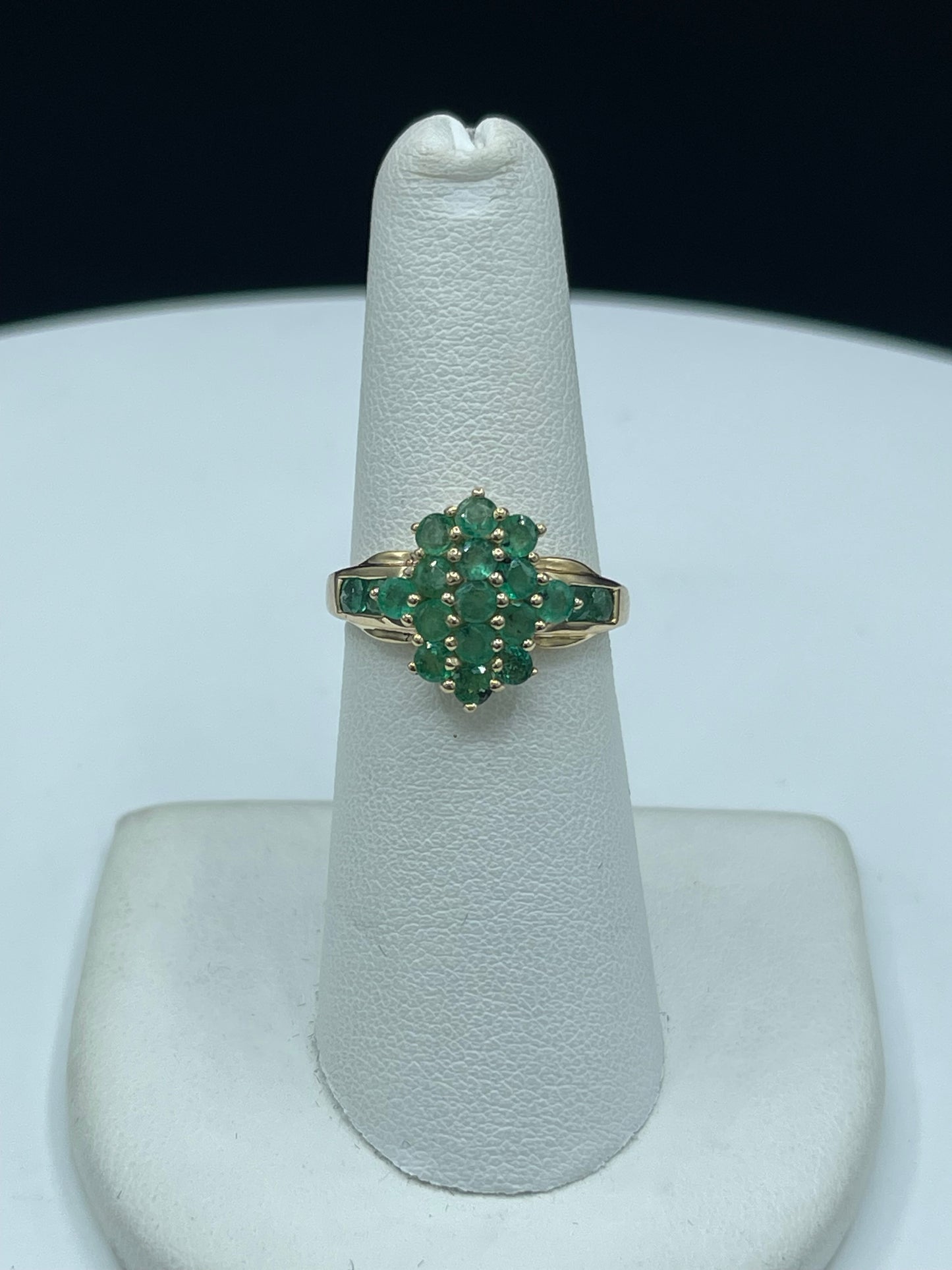 Natural Emerald Cluster 14k Yellow Gold Ring (Size 6.25)