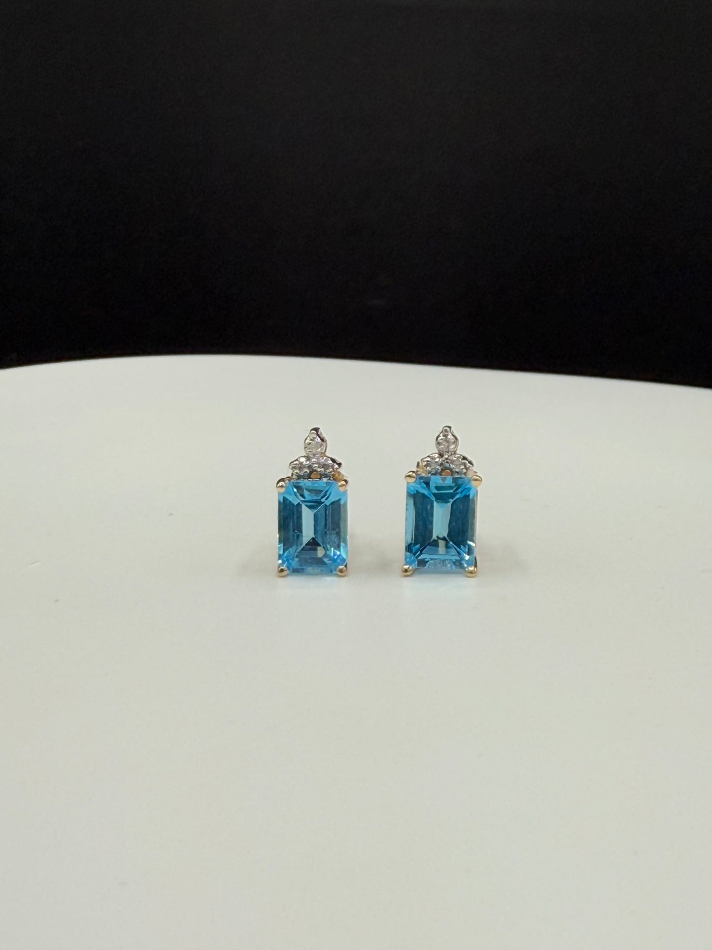 Elegant Blue Topaz & Diamond Earrings in Solid 14k Yellow Gold