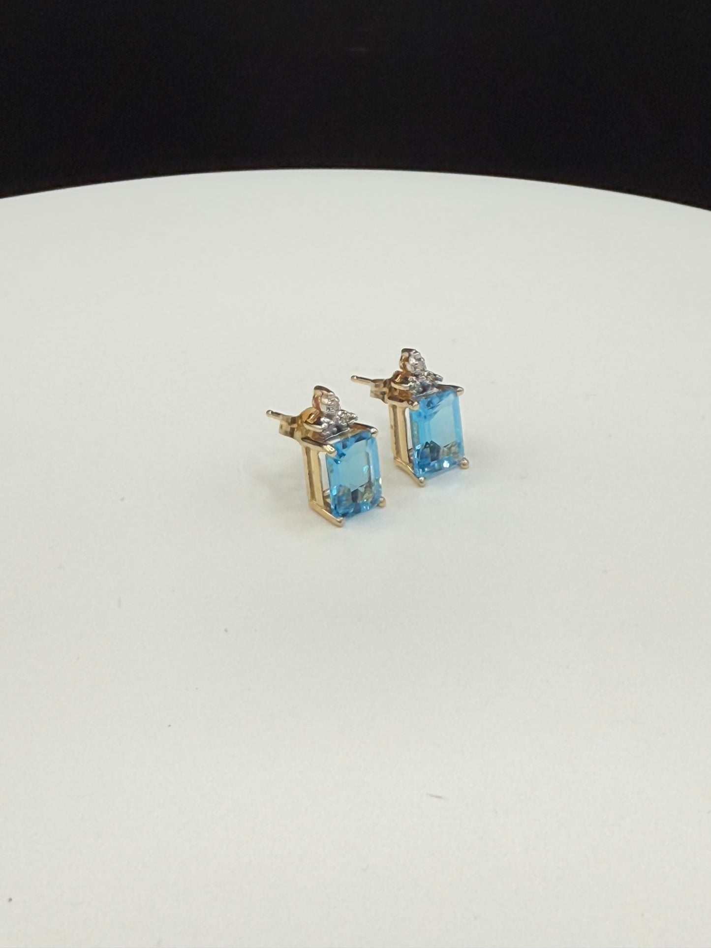 Elegant Blue Topaz & Diamond Earrings in Solid 14k Yellow Gold