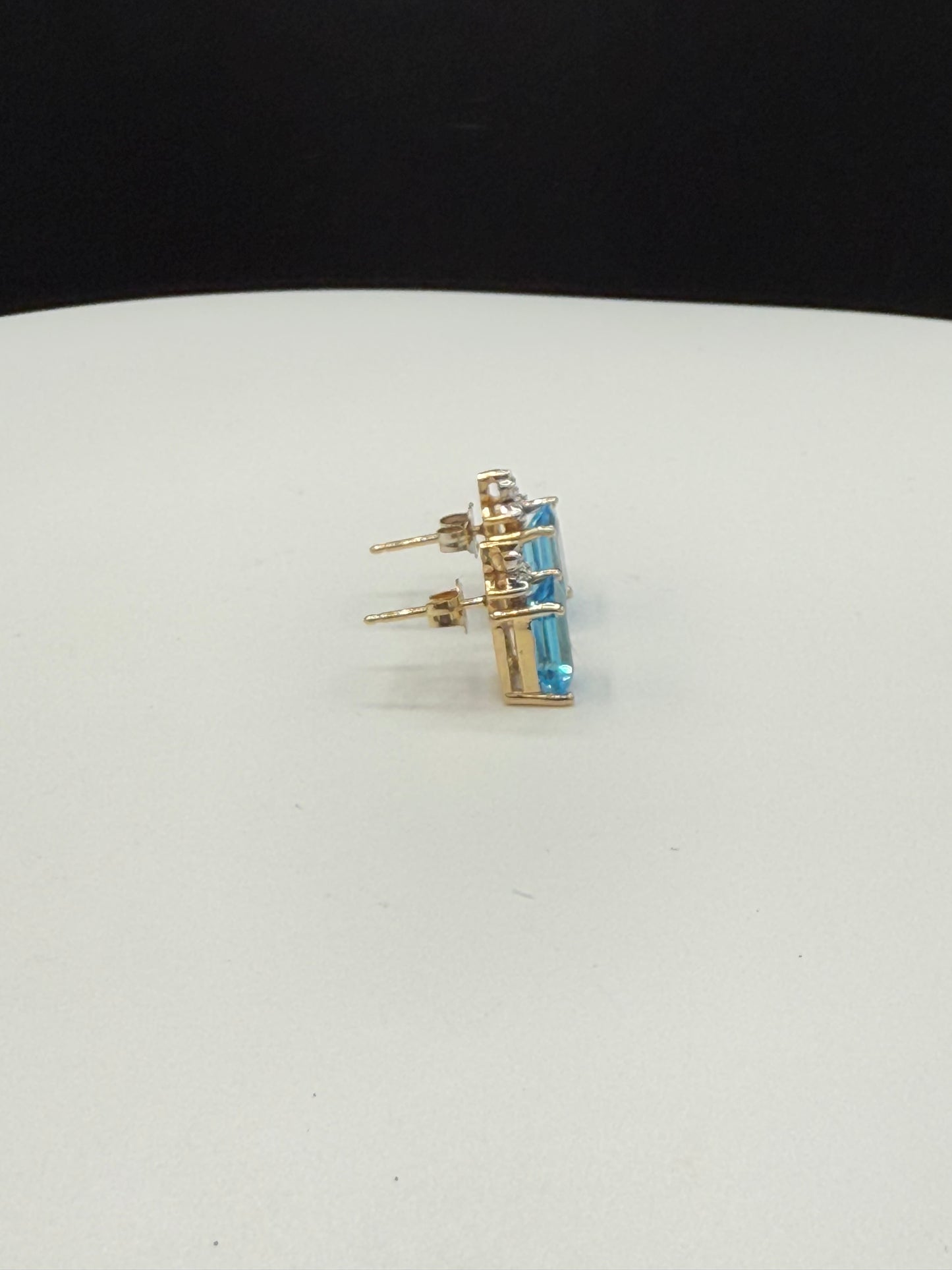 Elegant Blue Topaz & Diamond Earrings in Solid 14k Yellow Gold