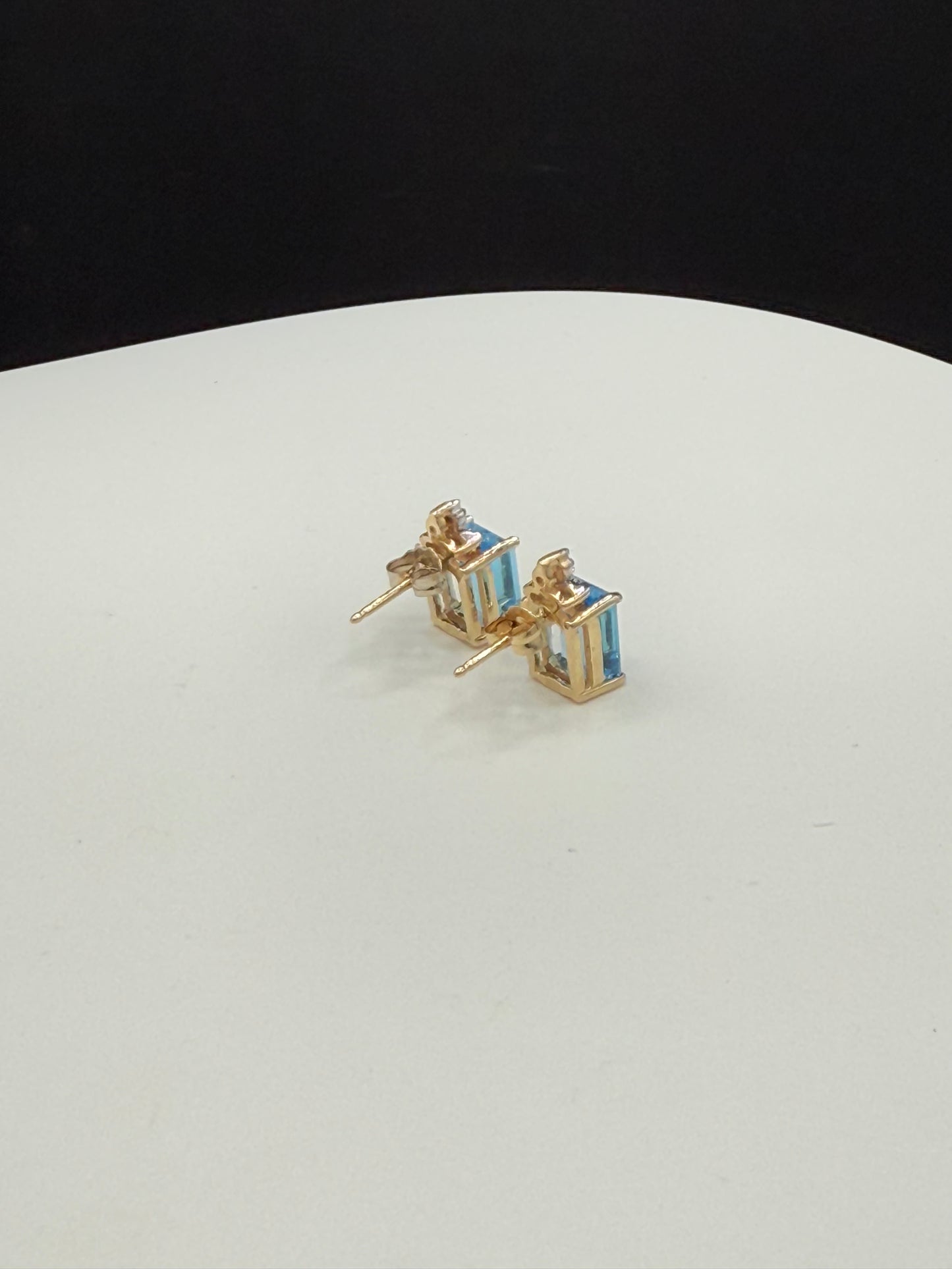 Elegant Blue Topaz & Diamond Earrings in Solid 14k Yellow Gold