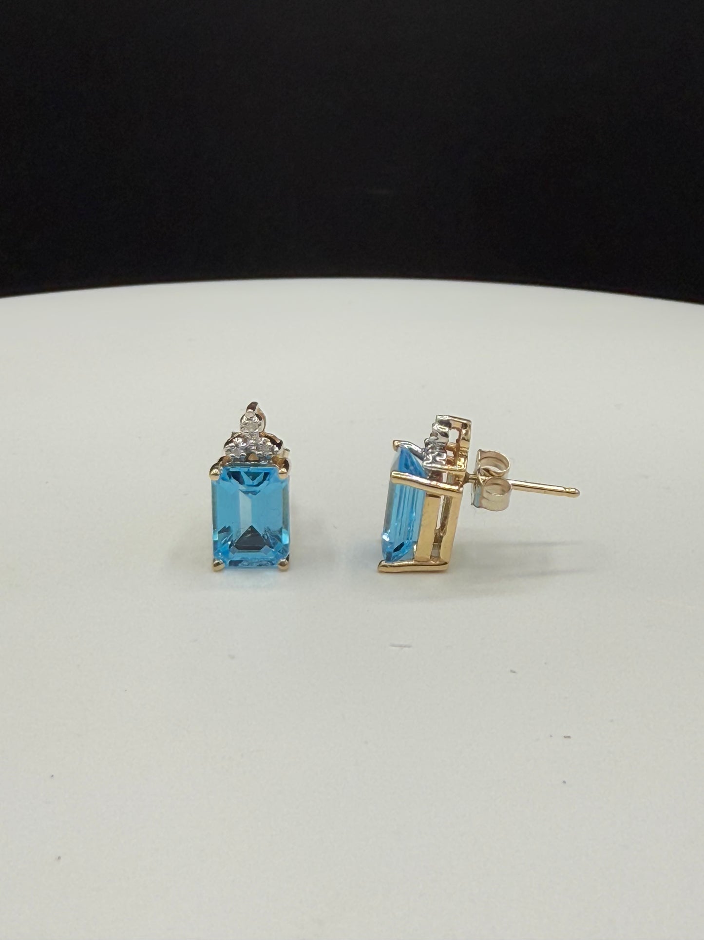 Elegant Blue Topaz & Diamond Earrings in Solid 14k Yellow Gold