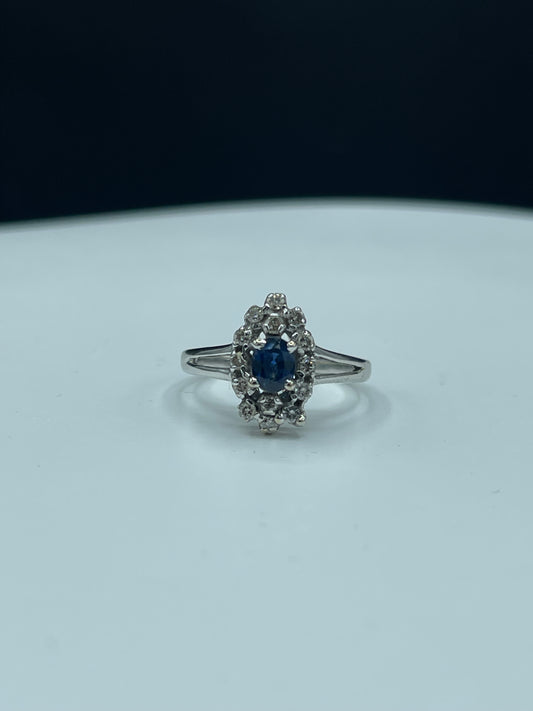 Natural Blue Sapphire & Diamond 14k White Gold Engagement Ring (Size 7)