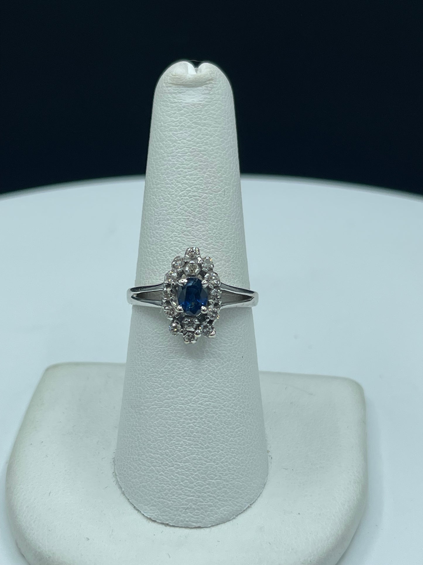 Natural Blue Sapphire & Diamond 14k White Gold Engagement Ring (Size 7)