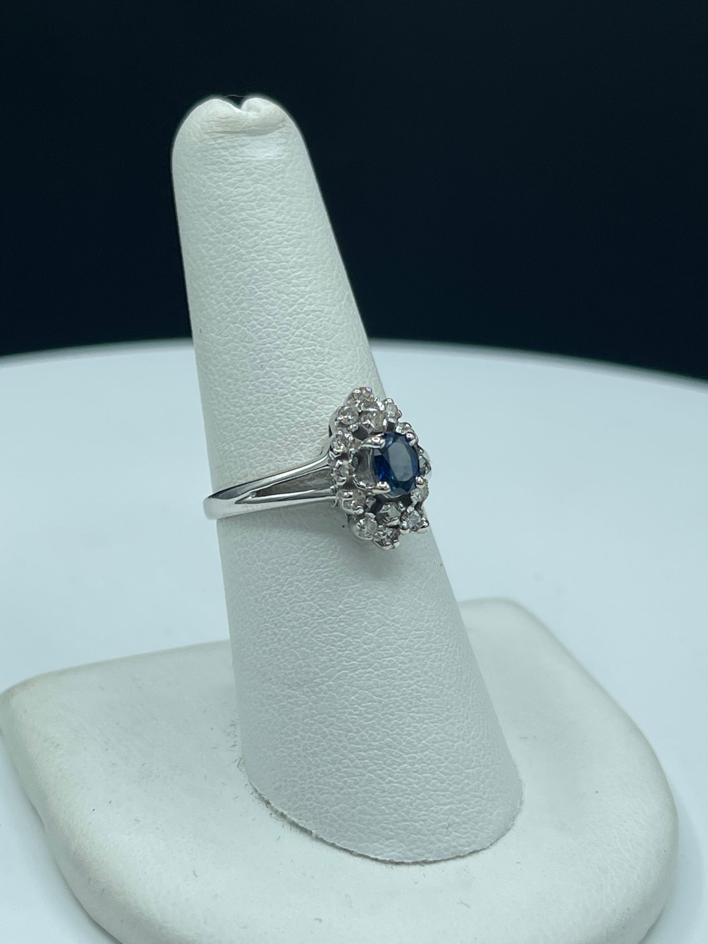 Natural Blue Sapphire & Diamond 14k White Gold Engagement Ring (Size 7)