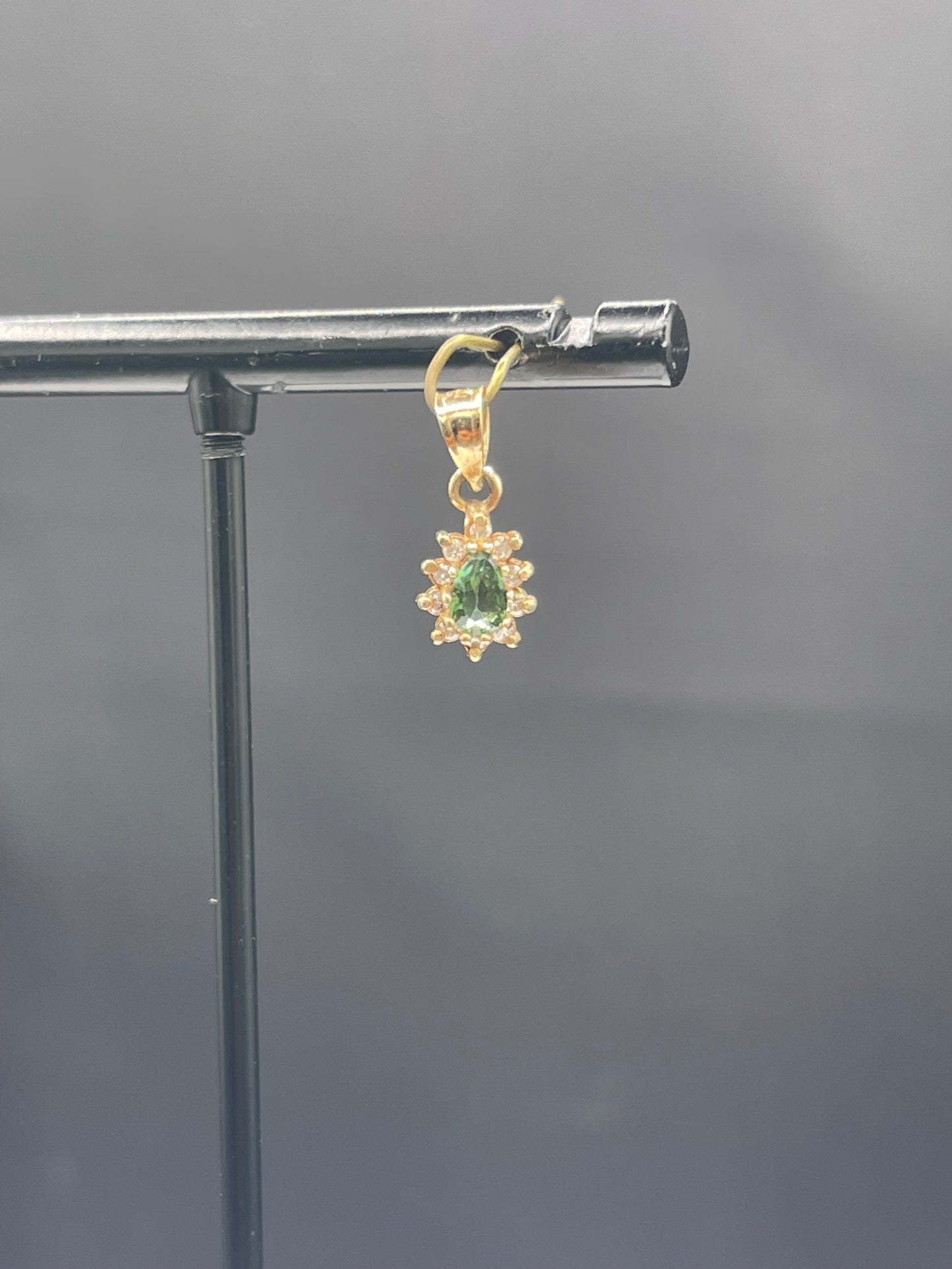 Natural Green Tourmaline & Diamond 14k Yellow Gold Petite Pendant