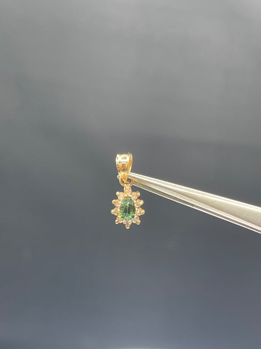 Natural Green Tourmaline & Diamond 14k Yellow Gold Petite Pendant